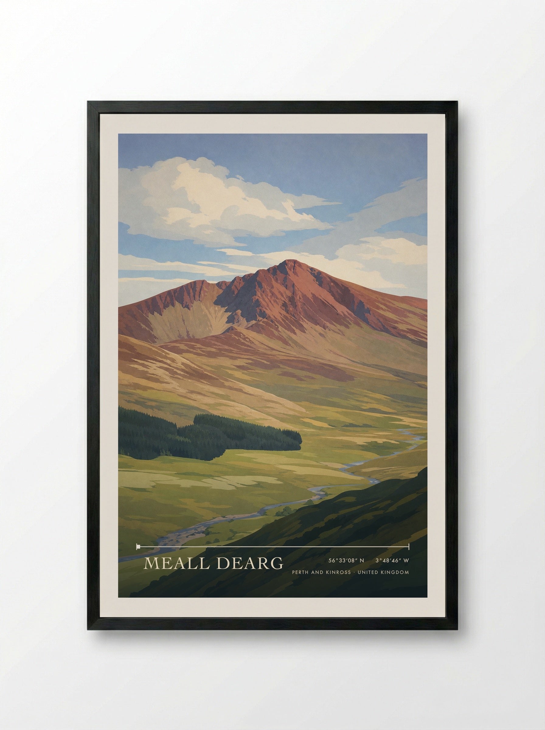 Meall Dearg Perth and Kinross United Kingdom Travel Poster - Framed Print Black