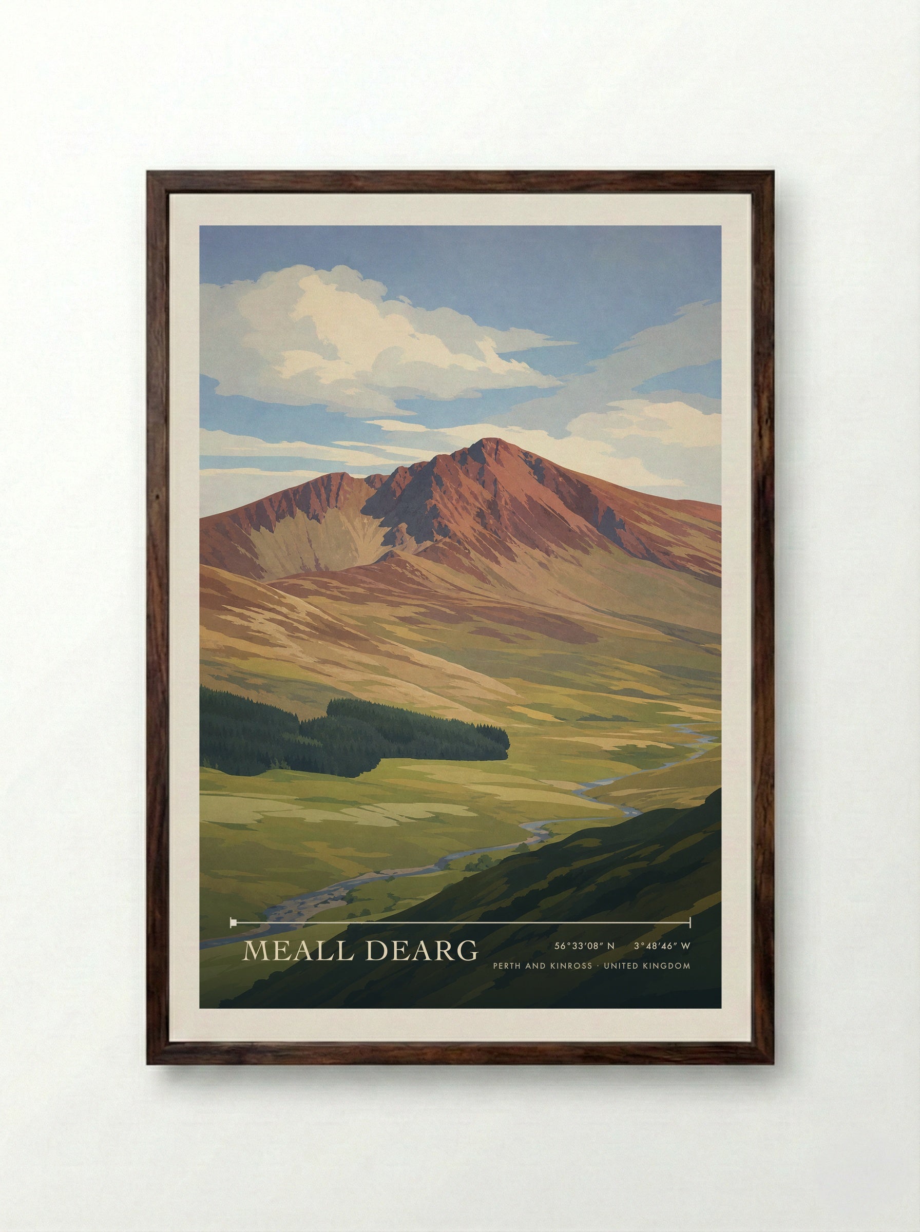 Meall Dearg Perth and Kinross United Kingdom Travel Poster - Framed Print Dark Wood