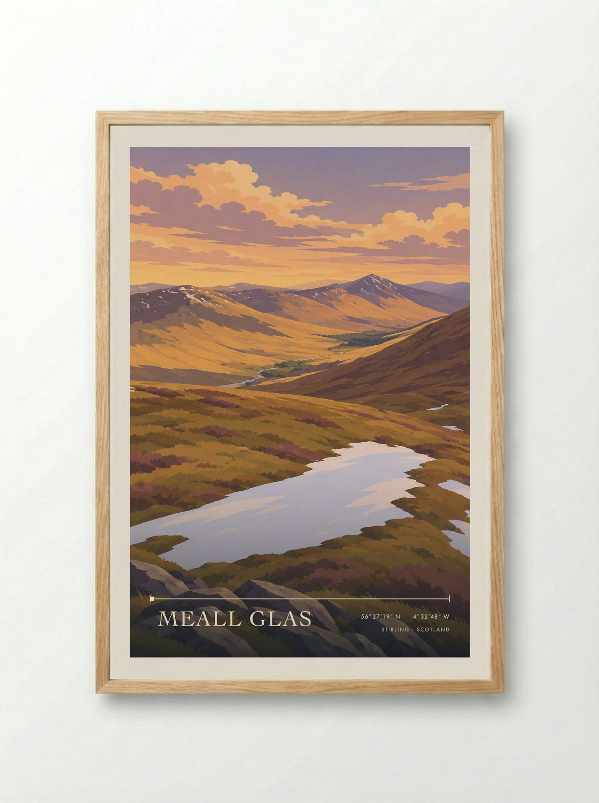 Meall Glas, Stirling | Travel Poster - Framed Print Wood