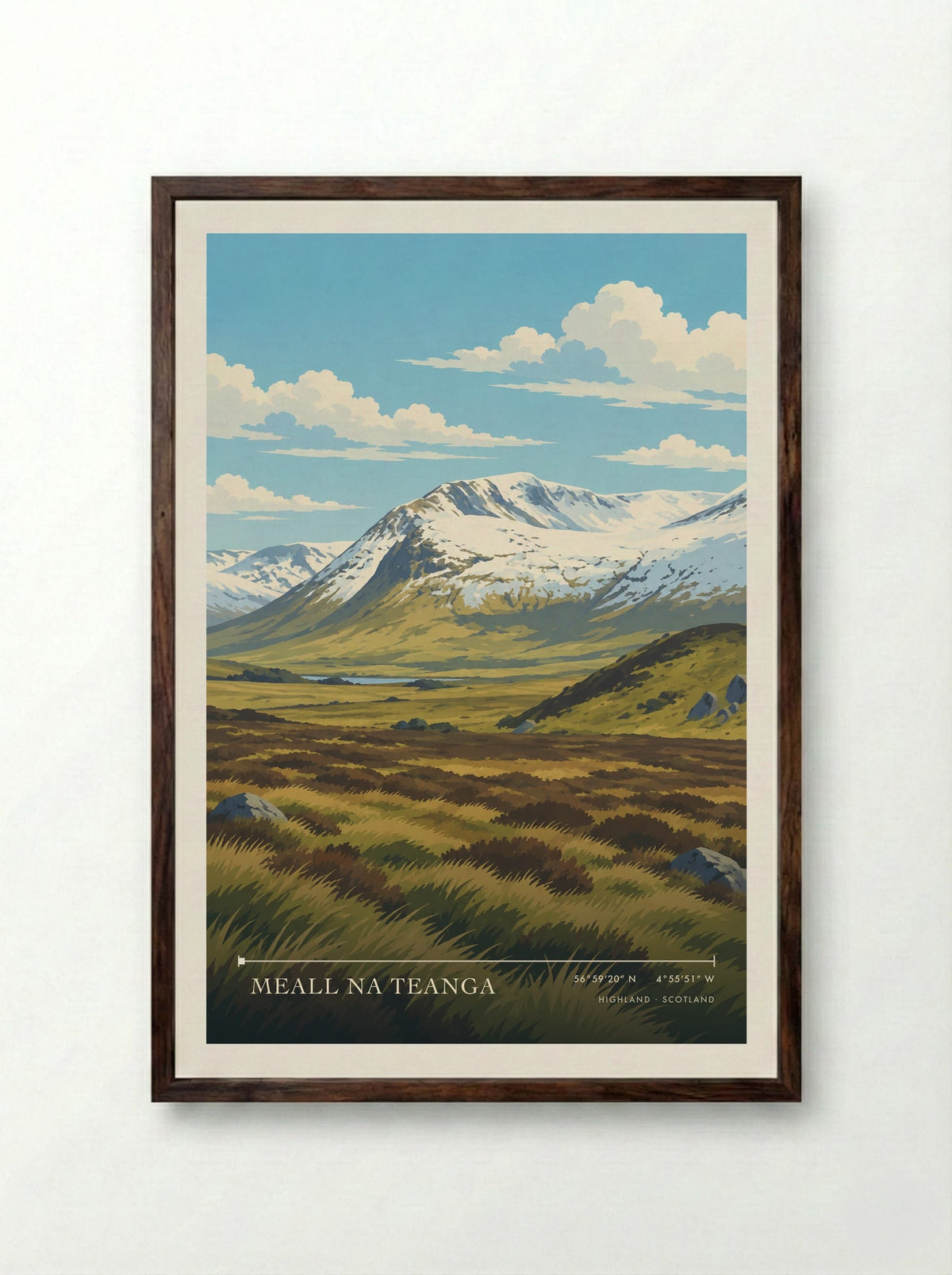 Meall na Teanga, Highland | Travel Poster - Framed Print Dark Wood
