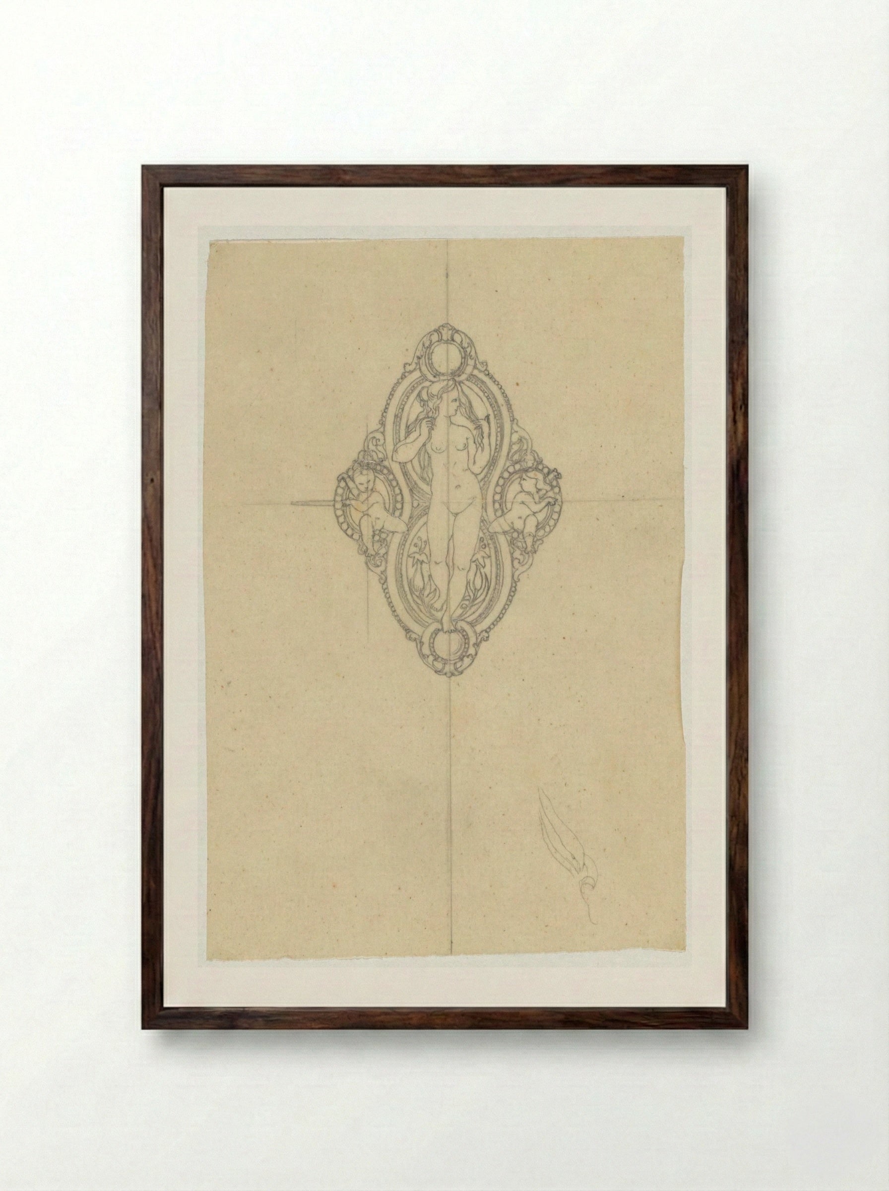 Medaillon (Design for Decorative Ornament) - Firma Feuchère - Framed Print Dark Wood