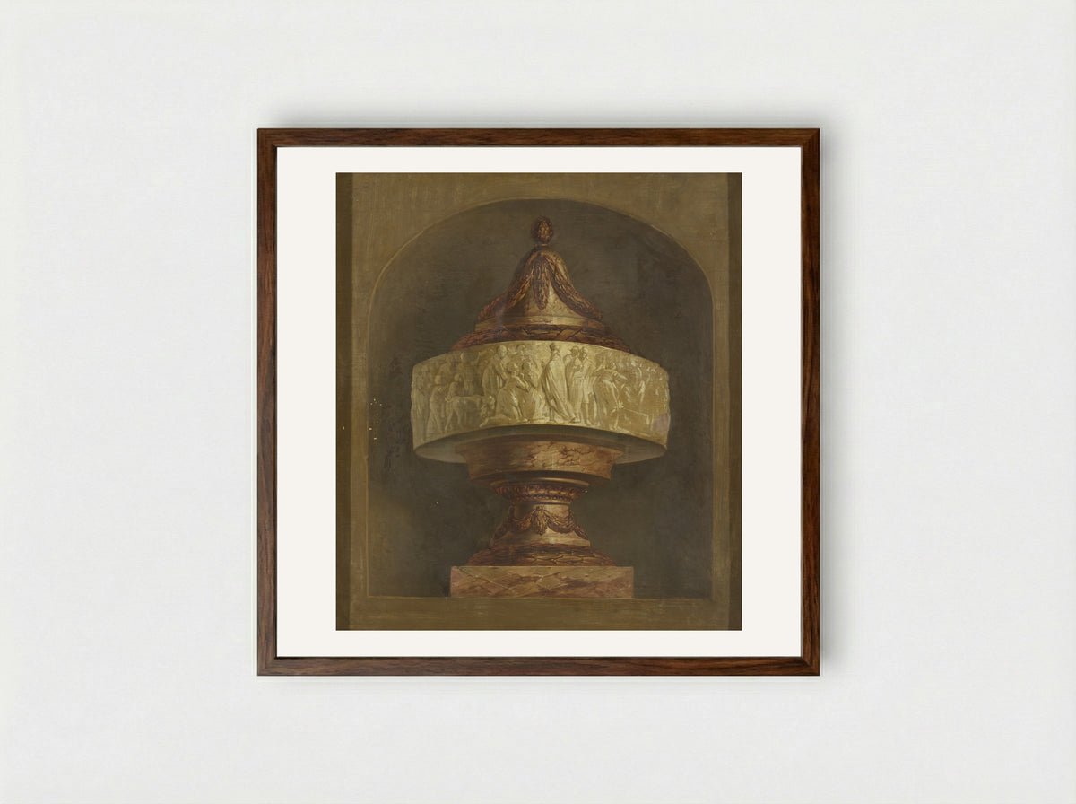 Medaillon met Bacchus omringd door drie putti en een geit - Jurriaan Andriessen - Framed Print Dark Wood