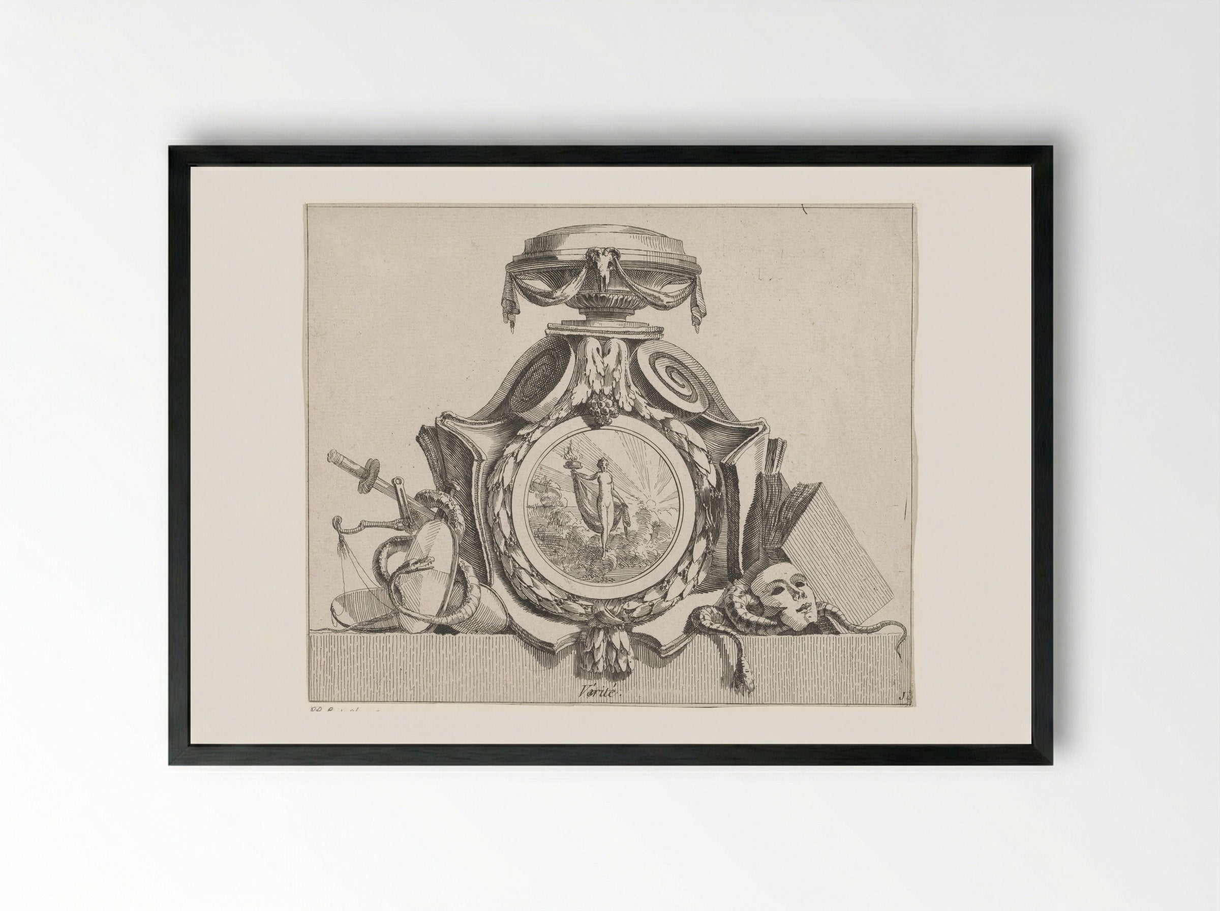 Medaillon met de personificatie van de Waarheid - Jean Charles Delafosse - Framed Print Black