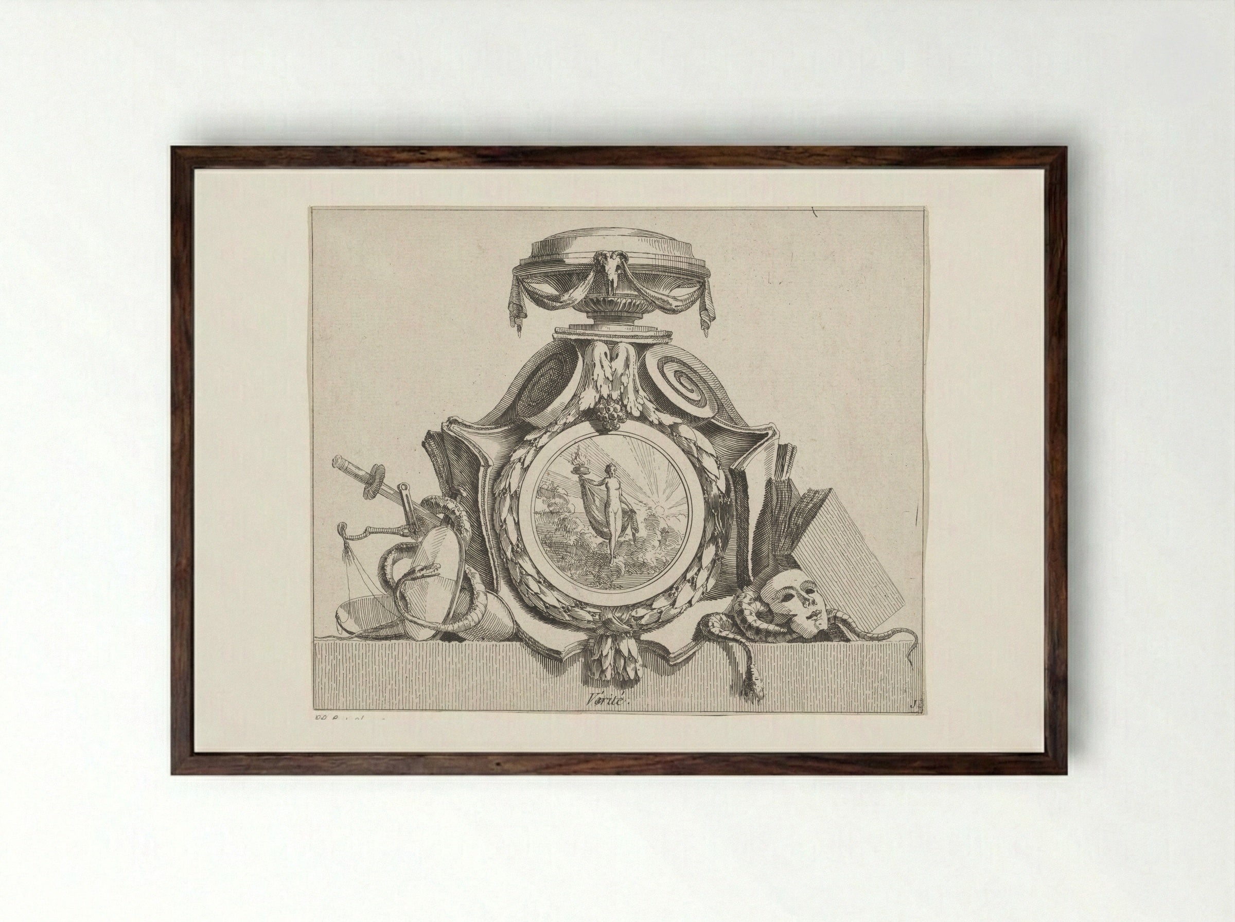 Medaillon met de personificatie van de Waarheid - Jean Charles Delafosse - Framed Print Dark Wood