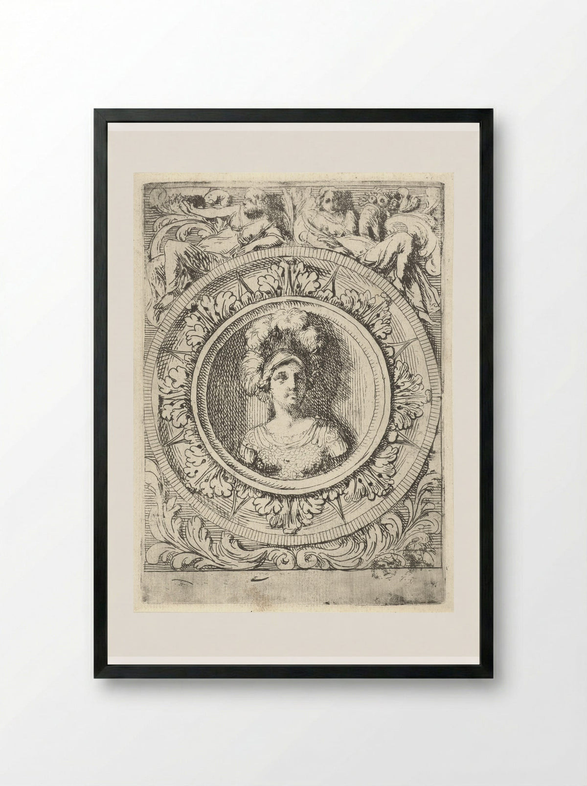 Medaillon met krijgsgodin Bellona - Gerard de Lairesse - Framed Print Black
