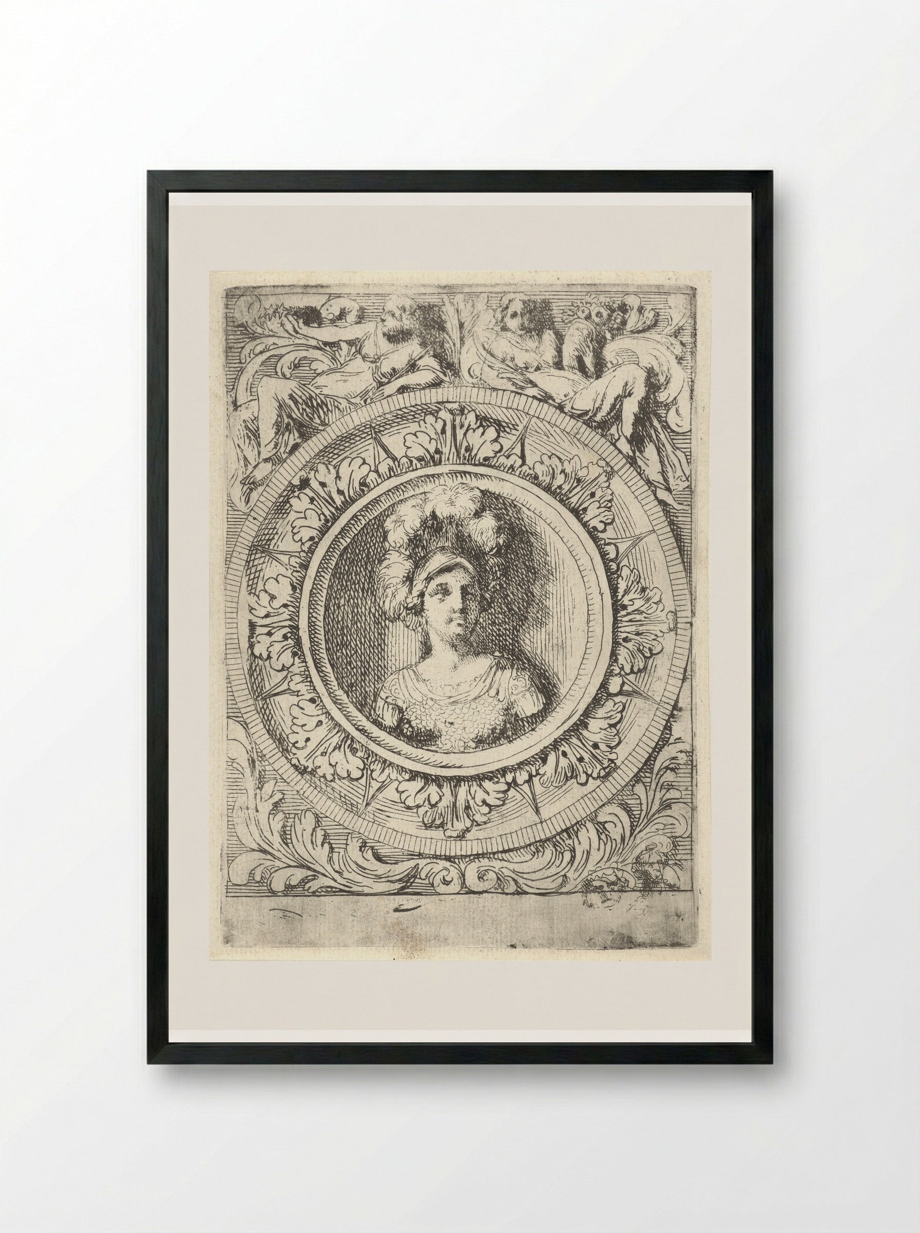 Medaillon met krijgsgodin Bellona - Gerard de Lairesse - Framed Print Black