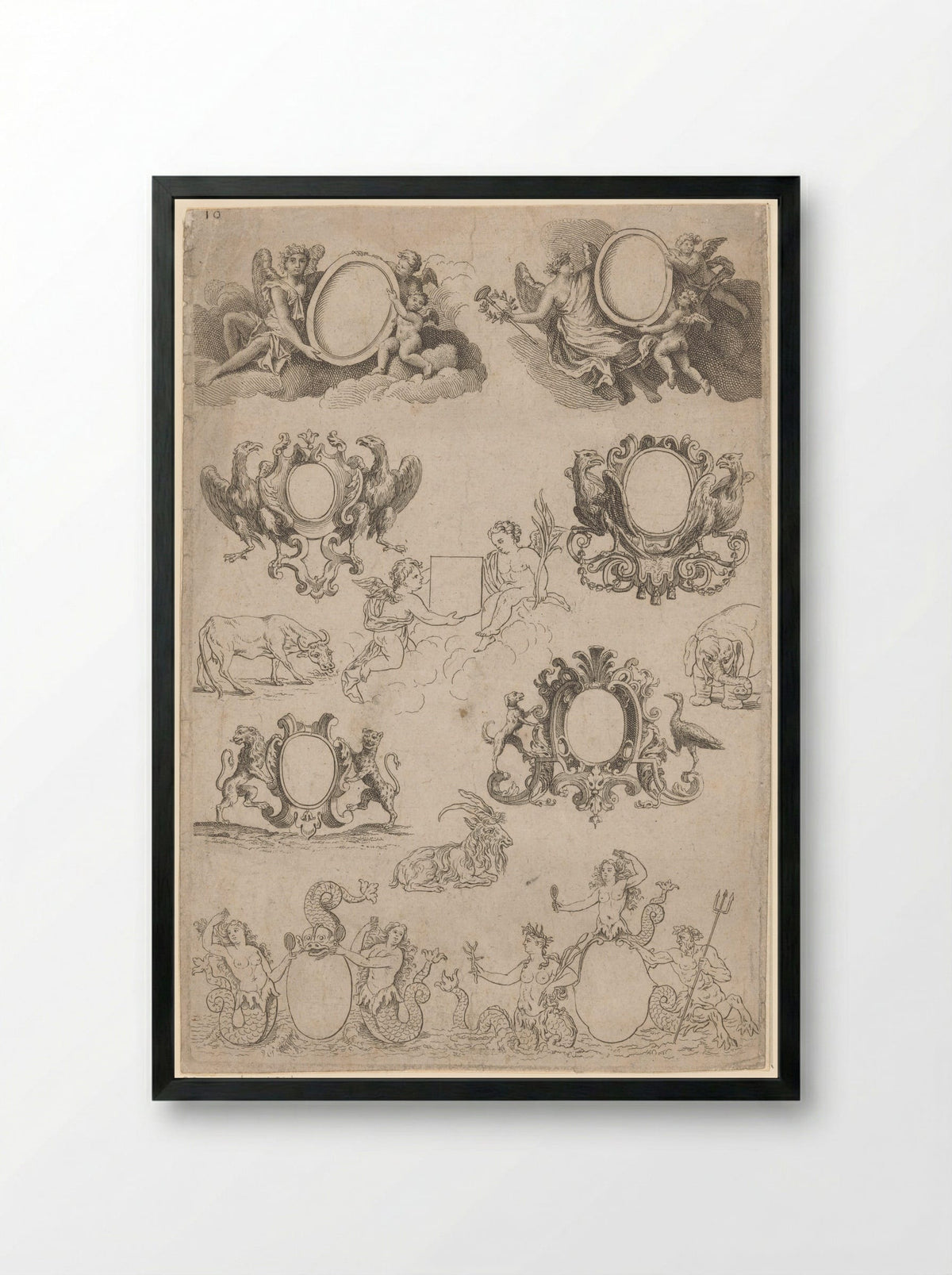 Medaillons en cartouches - Nicolas Guérard - Framed Print Black
