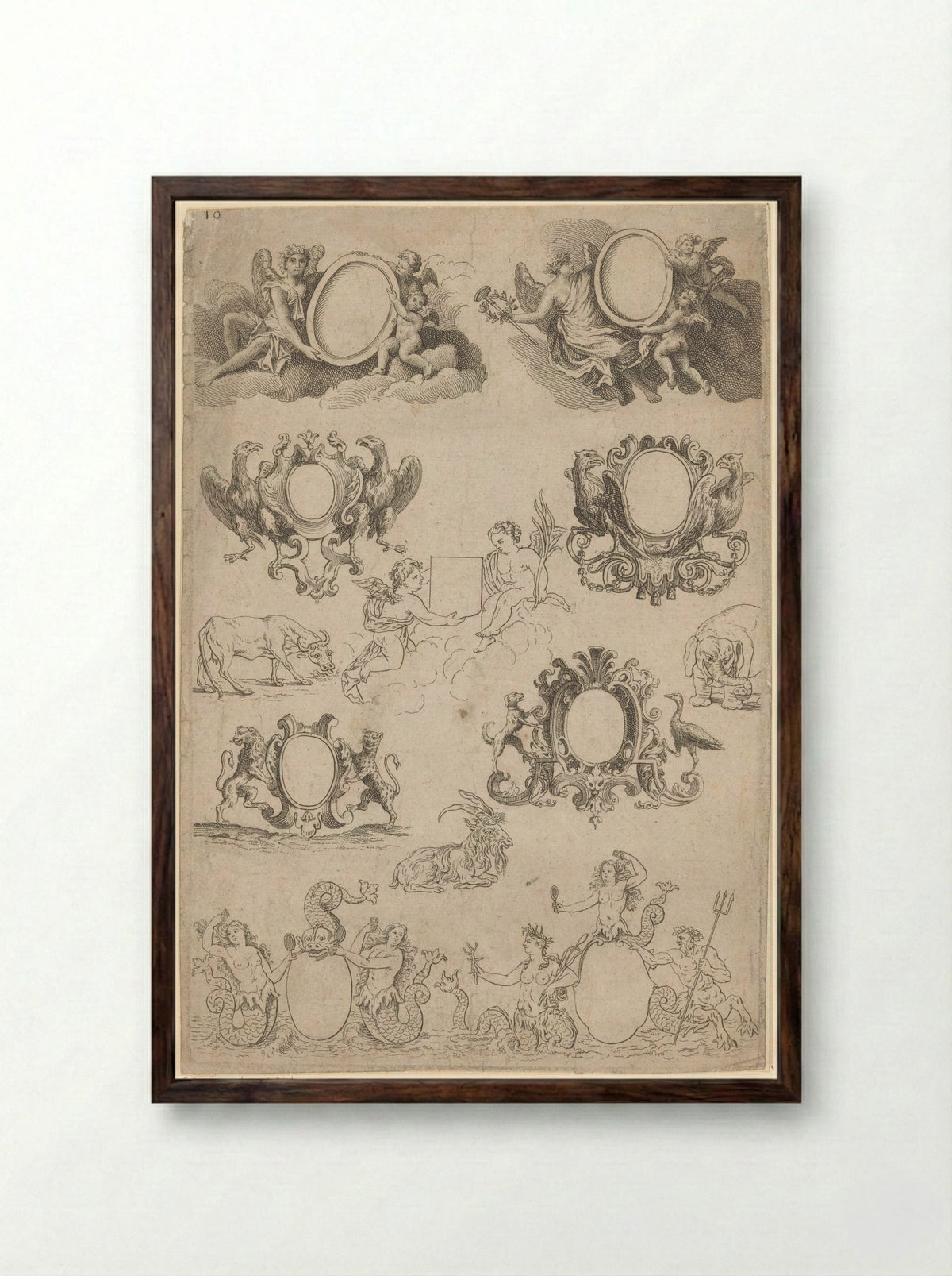 Medaillons en cartouches - Nicolas Guérard - Framed Print Dark Wood