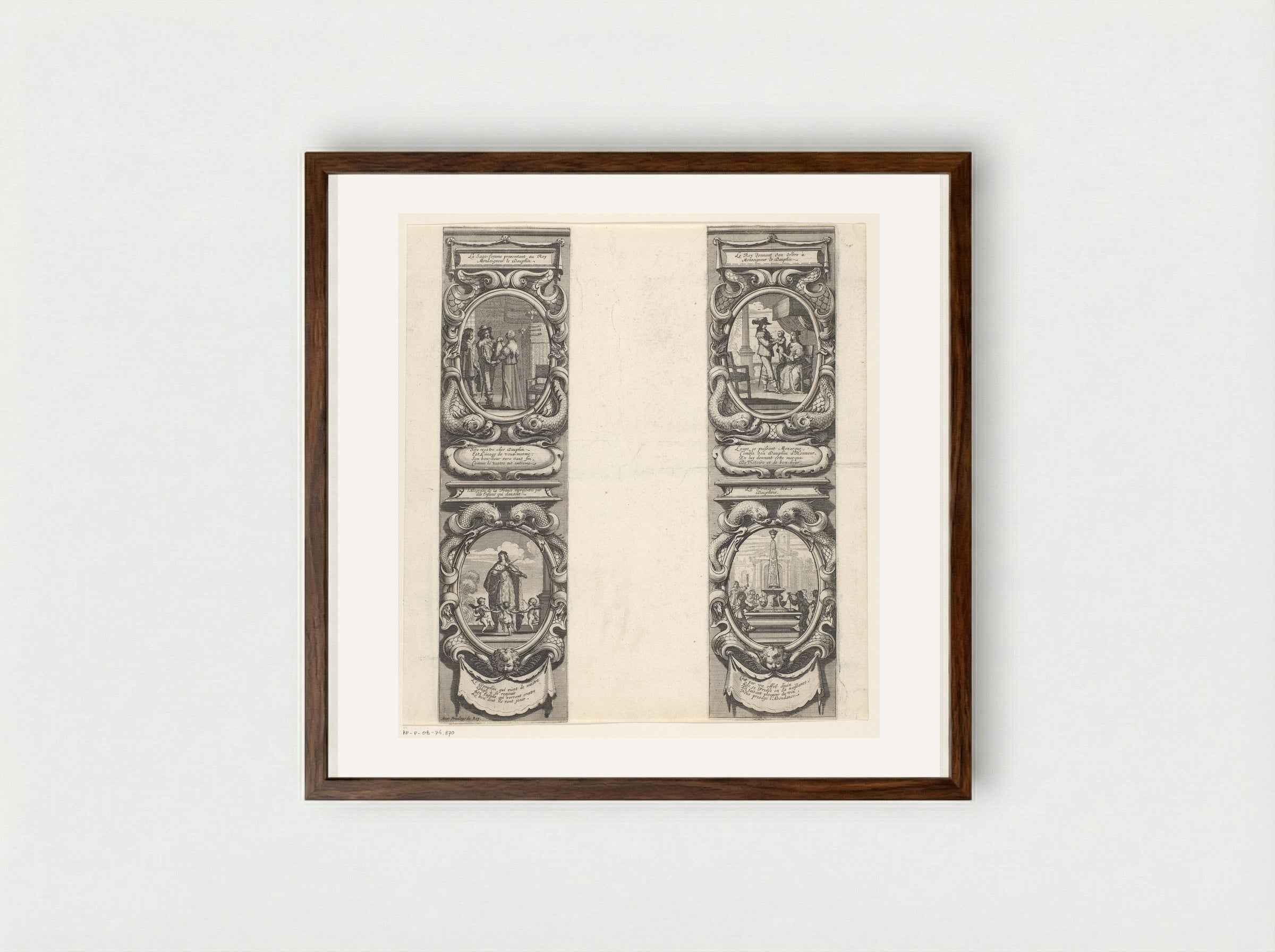 Medaillons met visornament randen met voorstellingen betreffende de Dauphin - Abraham Bosse - Framed Print Dark Wood