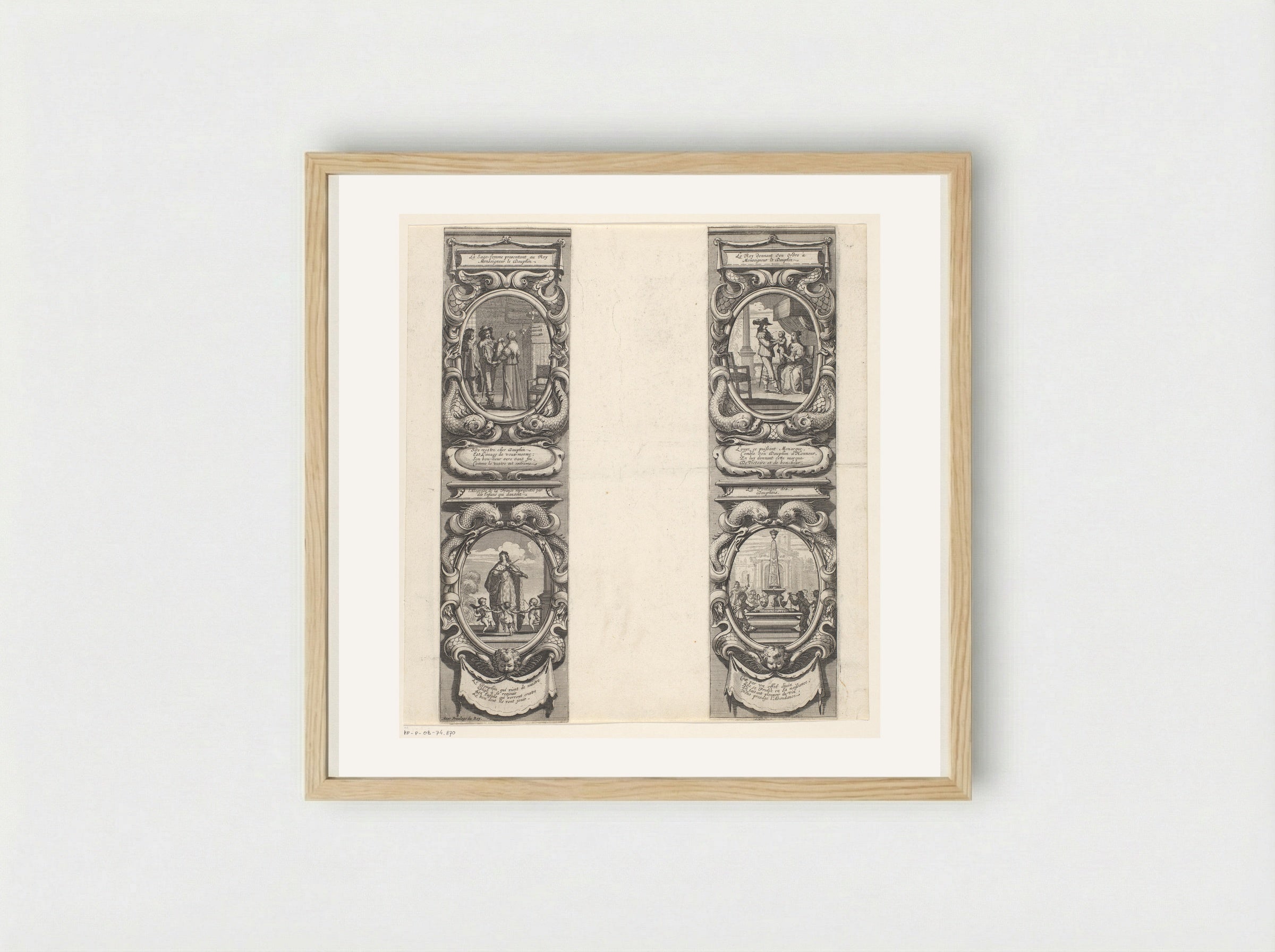 Medaillons met visornament randen met voorstellingen betreffende de Dauphin - Abraham Bosse - Framed Print Wood