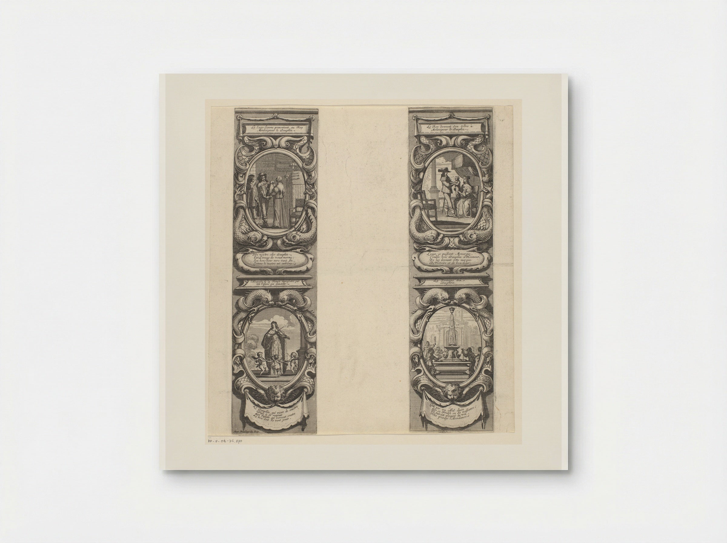 Medaillons met visornament randen met voorstellingen betreffende de Dauphin - Abraham Bosse - Poster