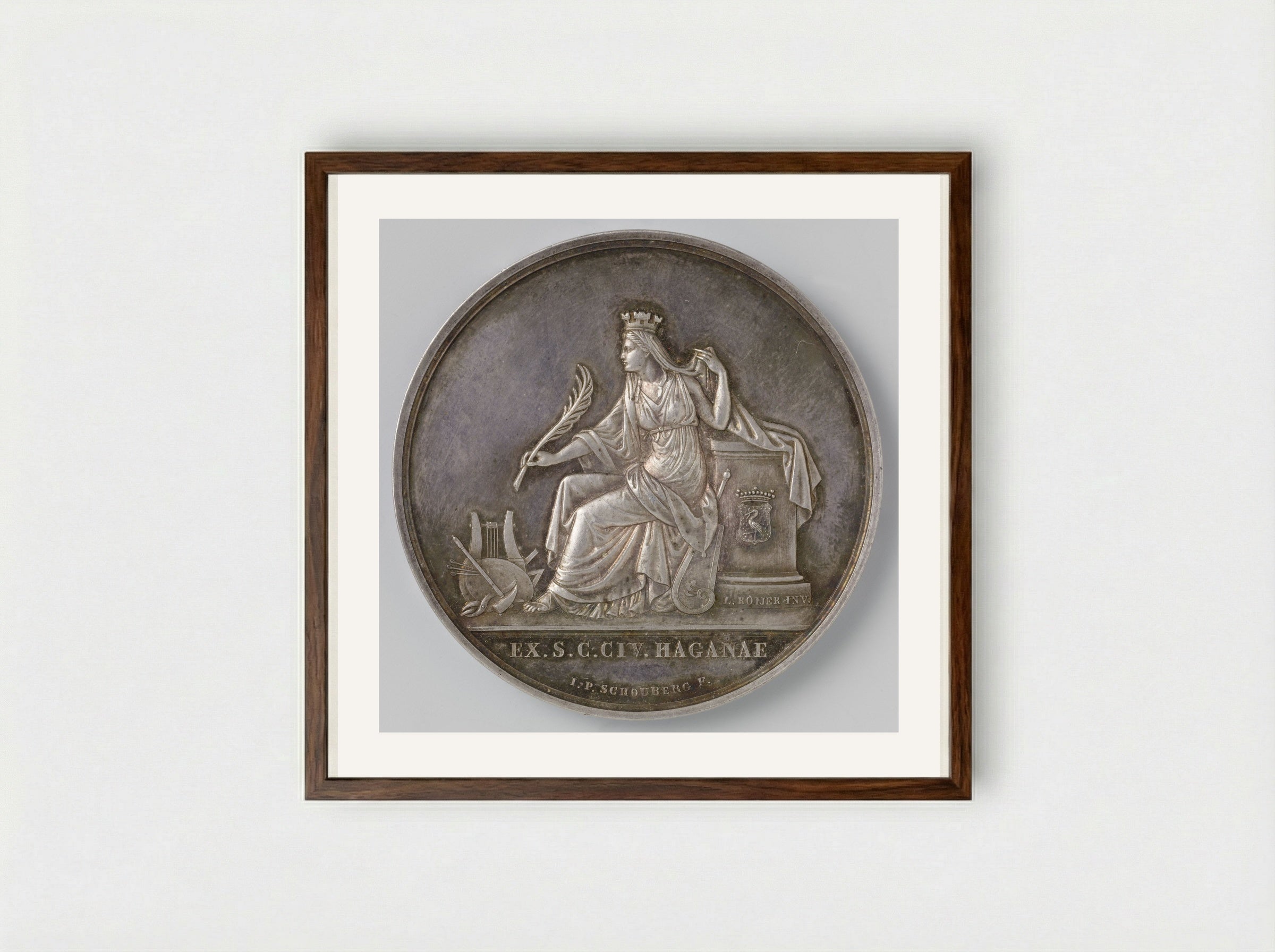 Medal of the City of The Hague - Louis Royer - Framed Print Dark Wood