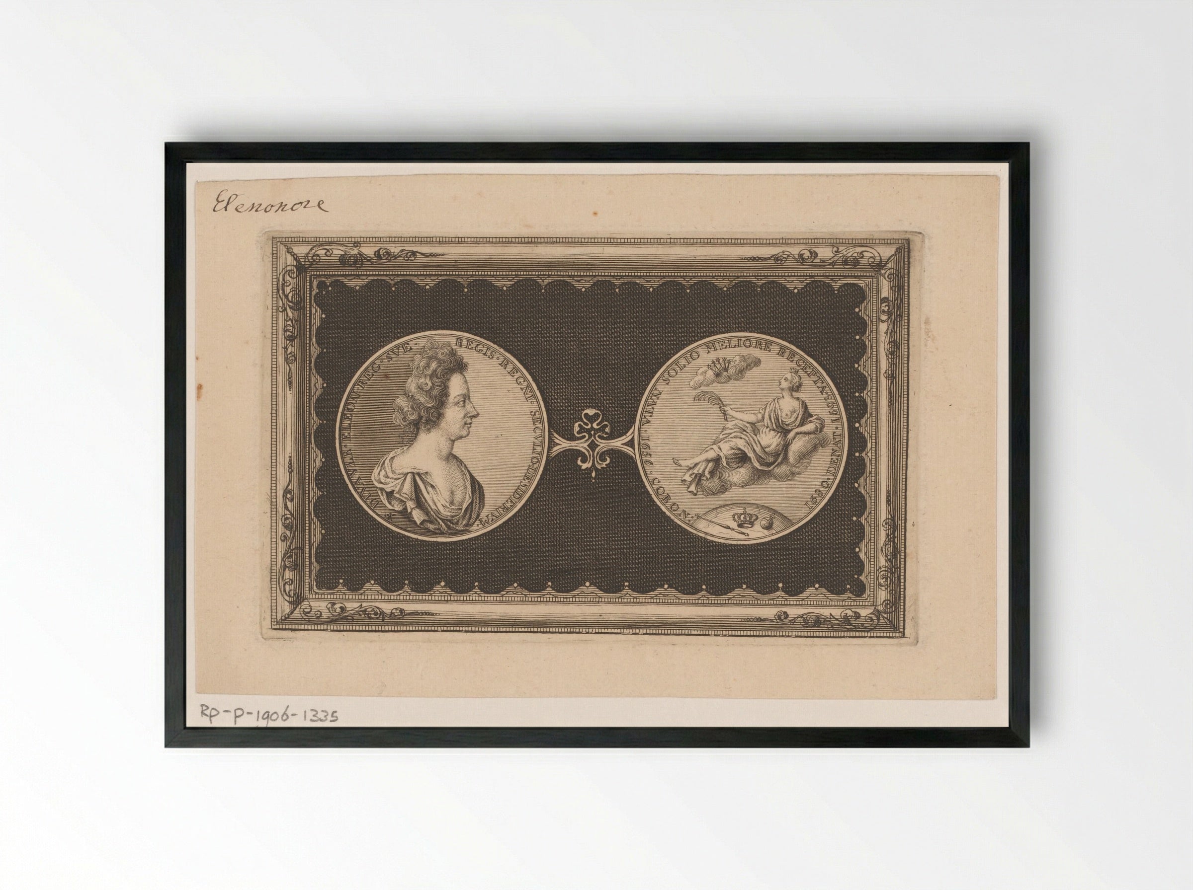 Medal with the Portrait of Ulrika Eleonora and Reverse - Christian Fritzsch - Framed Print Black