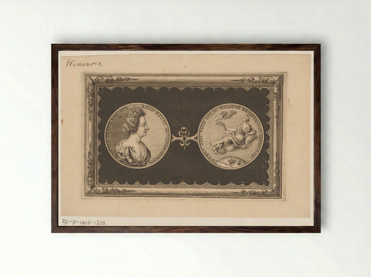 Medal with the Portrait of Ulrika Eleonora and Reverse - Christian Fritzsch - Framed Print Dark Wood