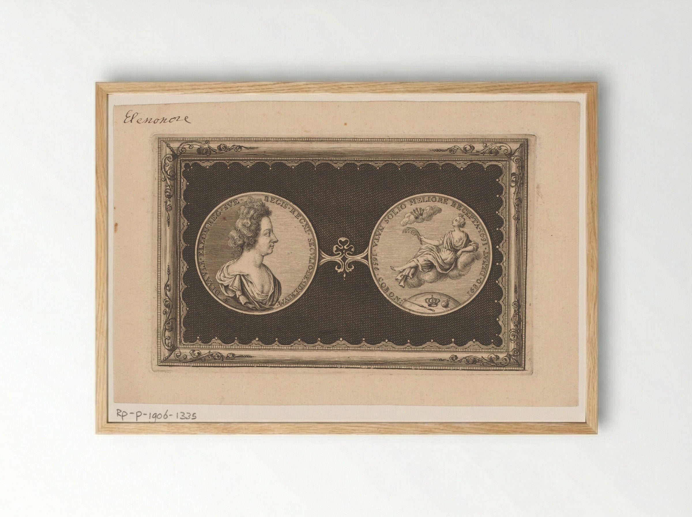Medal with the Portrait of Ulrika Eleonora and Reverse - Christian Fritzsch - Framed Print Wood