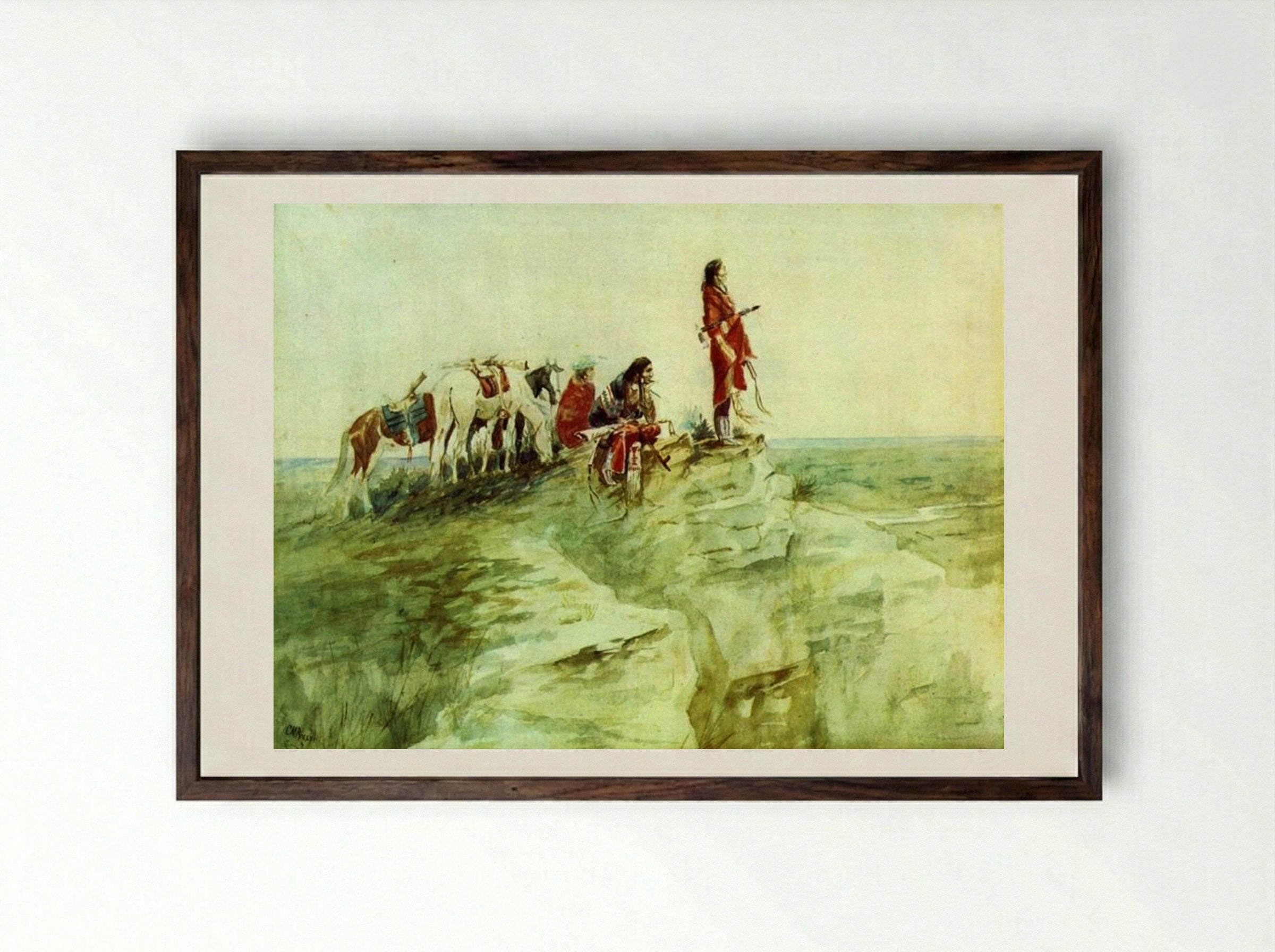 Medicine Rock - Charles M. Russell - Framed Print Dark Wood