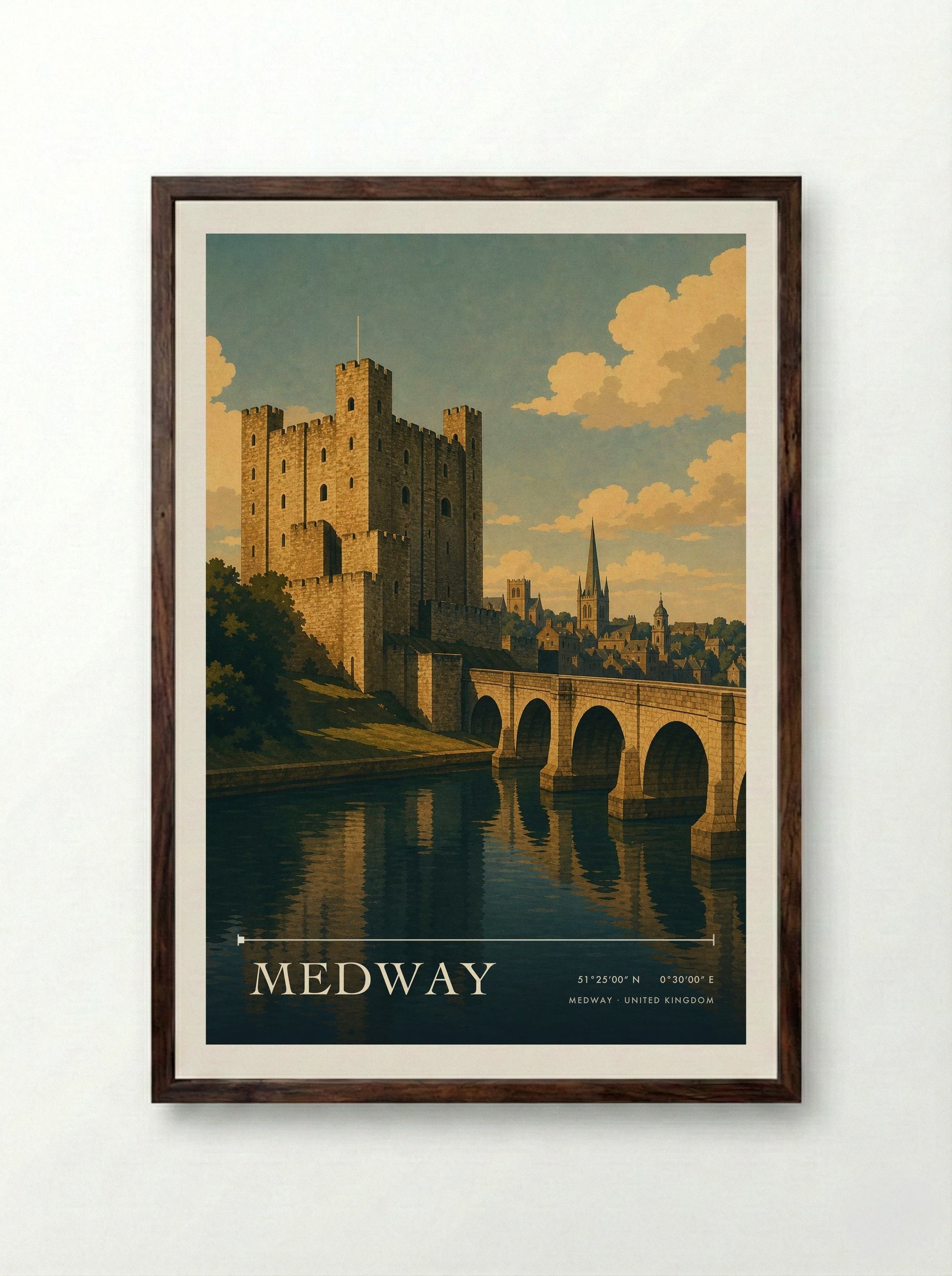 Medway United Kingdom Travel Poster - Framed Print Dark Wood