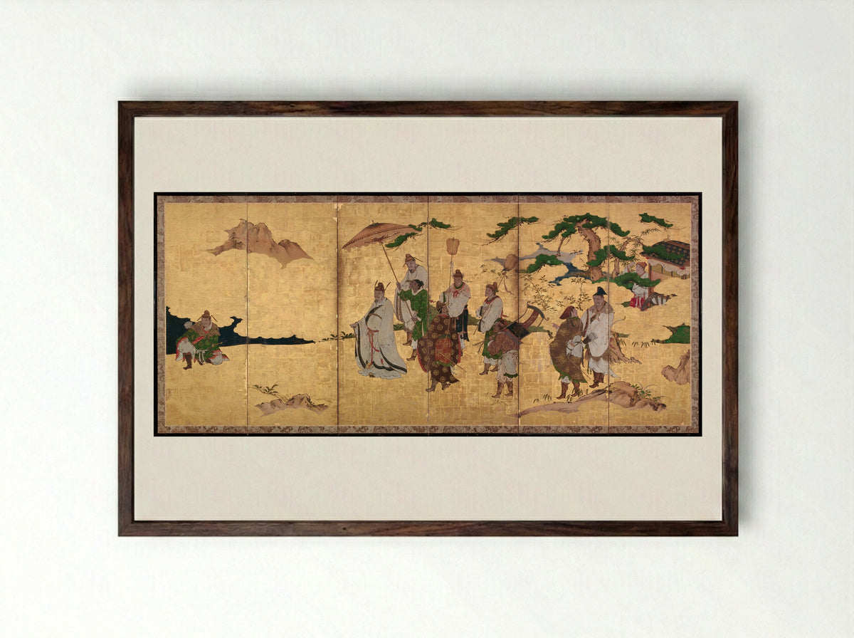 Meeting between Emperor Wen and Fisherman Lü Shang - Kano Takanobu - Framed Print Dark Wood