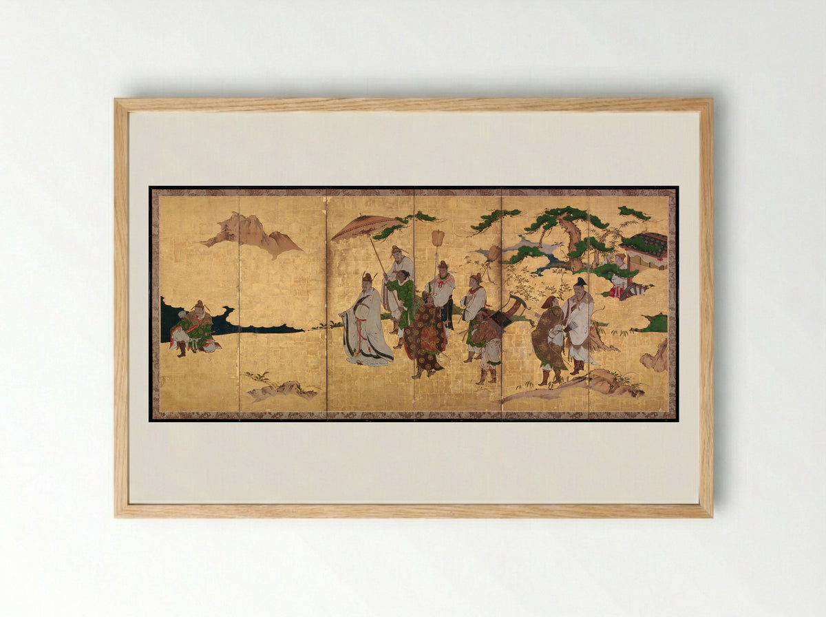 Meeting between Emperor Wen and Fisherman Lü Shang - Kano Takanobu - Framed Print Wood