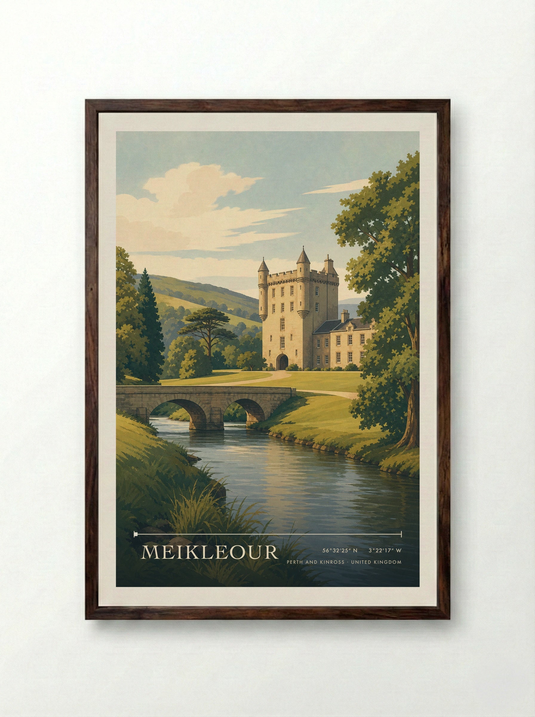 Meikleour Perth and Kinross United Kingdom Travel Poster - Framed Print Dark Wood