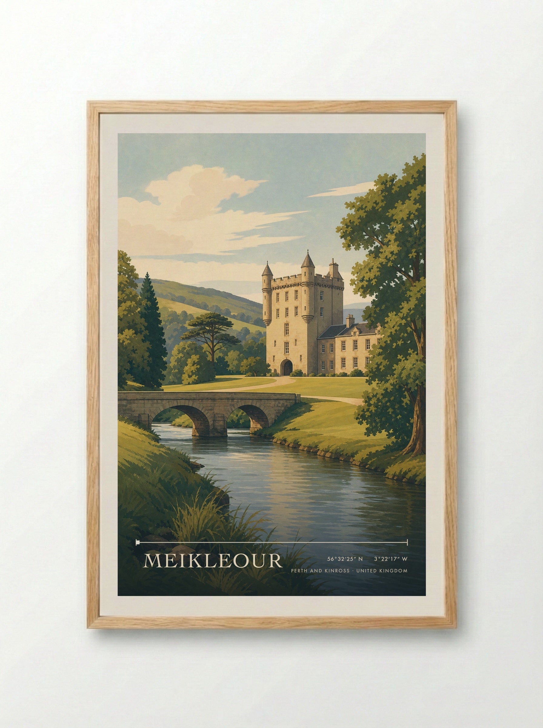 Meikleour Perth and Kinross United Kingdom Travel Poster - Framed Print Wood