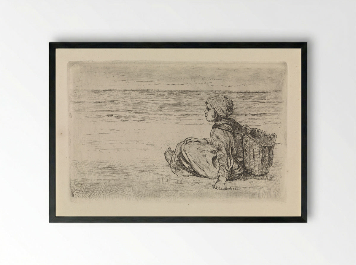 Meisje aan zee - Jozef Israëls - Framed Print Black