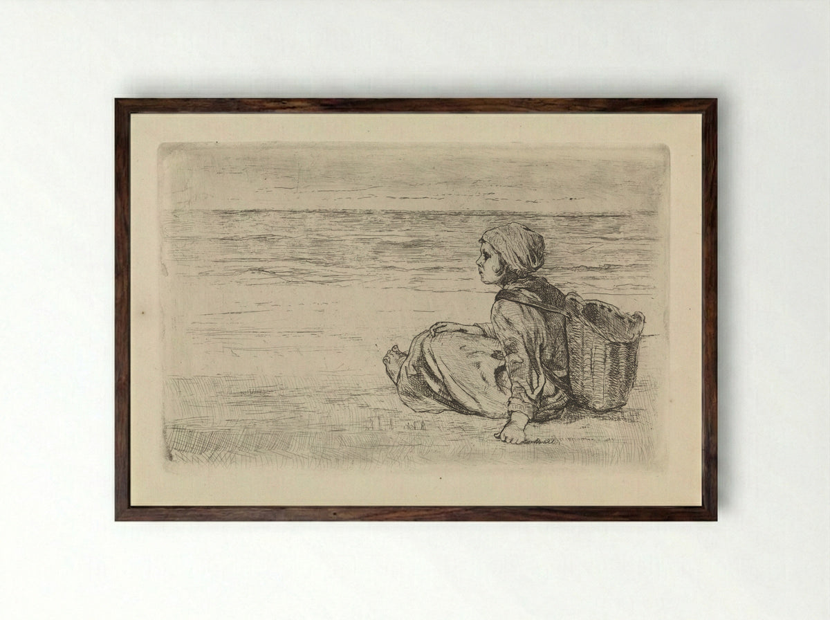 Meisje aan zee - Jozef Israëls - Framed Print Dark Wood
