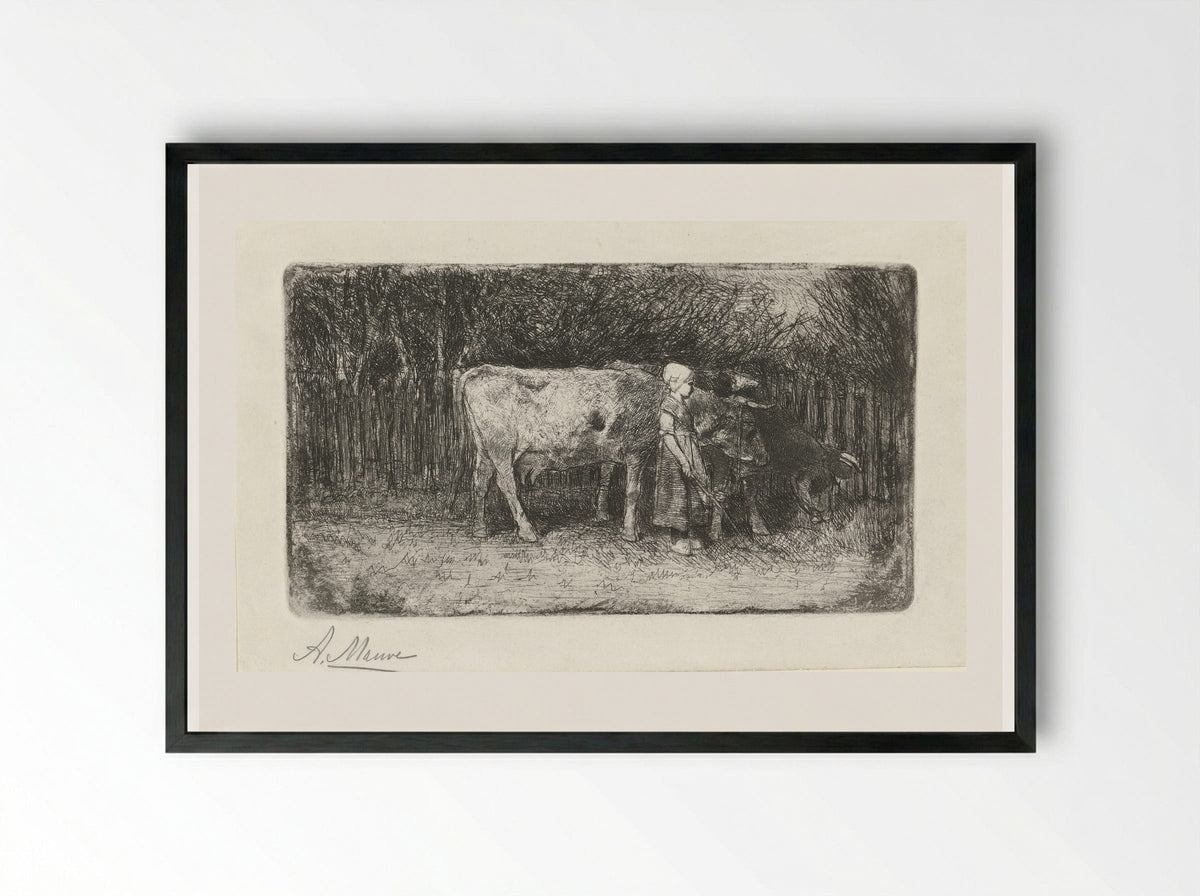 Meisje bij de koeien (Girl with Cows) - Anton Mauve - Framed Print Black
