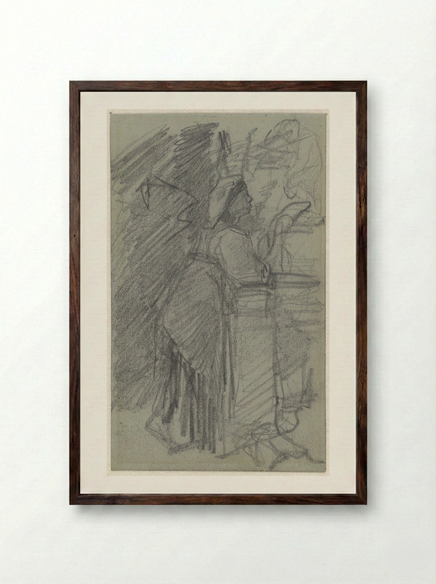 Meisje, leunend op een balustrade - Jacob Maris - Framed Print Dark Wood