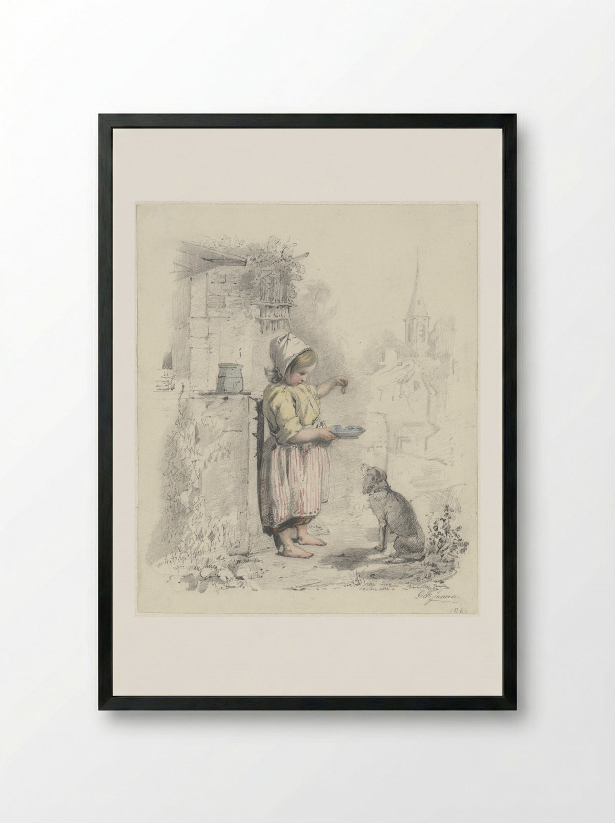 Meisje met een hond (Girl with a Dog) - Diederik Franciscus Jamin - Framed Print Black