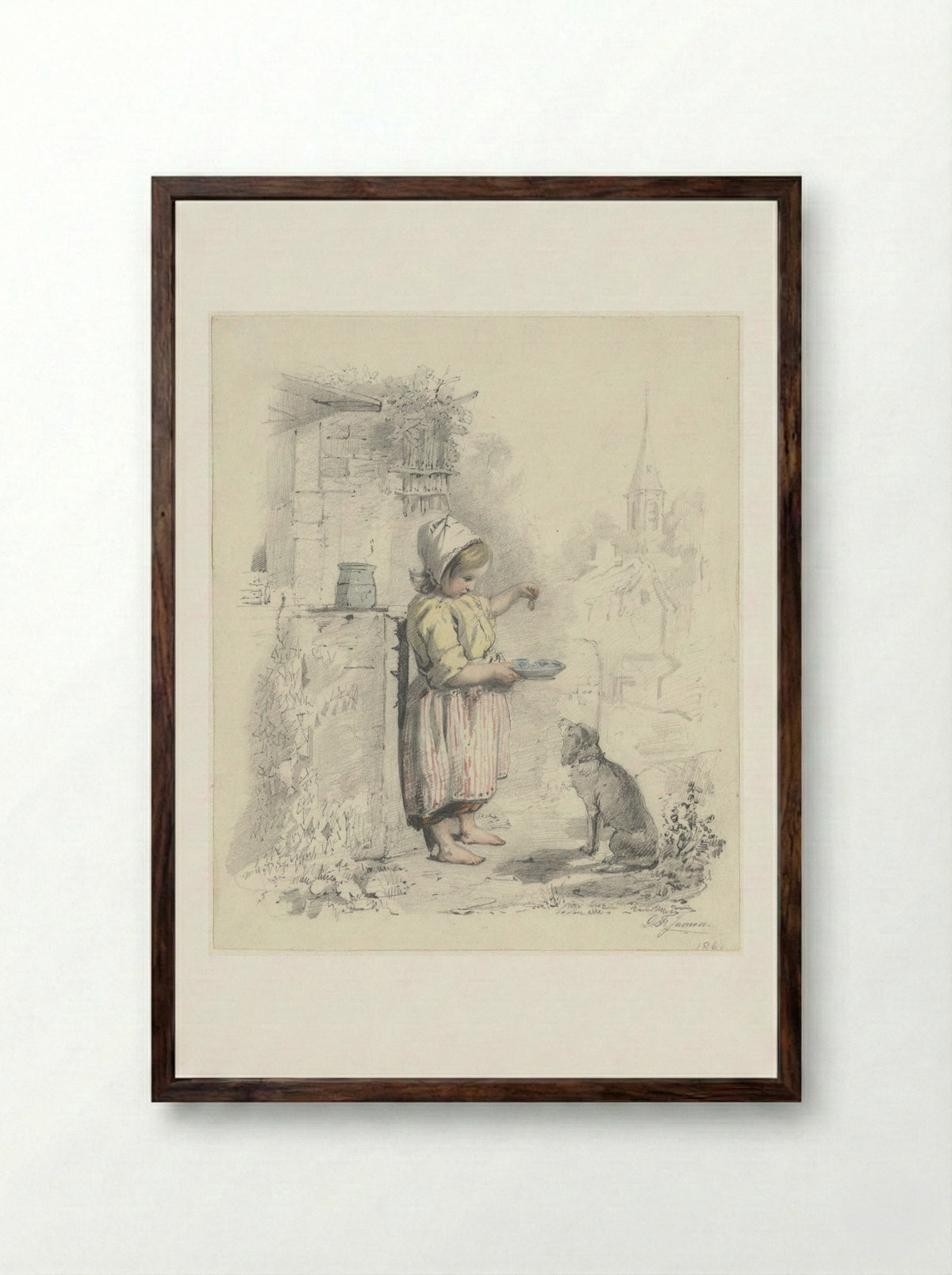 Meisje met een hond (Girl with a Dog) - Diederik Franciscus Jamin - Framed Print Dark Wood