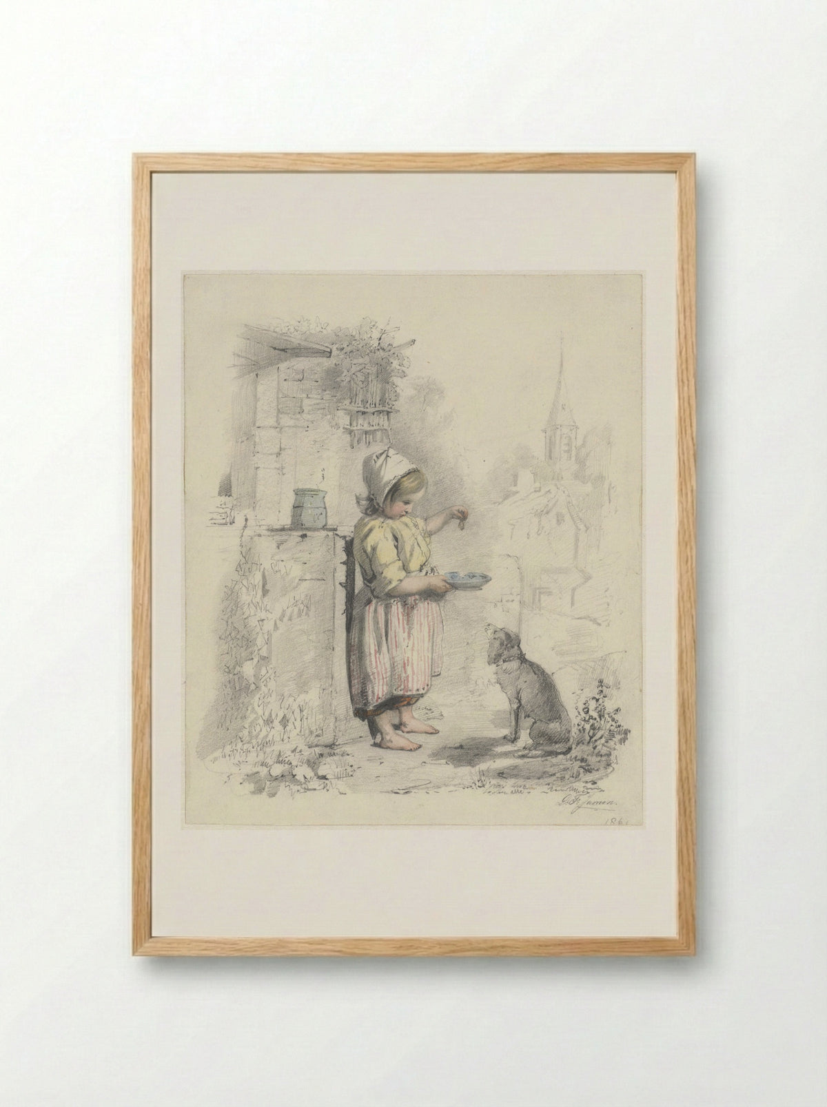 Meisje met een hond (Girl with a Dog) - Diederik Franciscus Jamin - Framed Print Wood