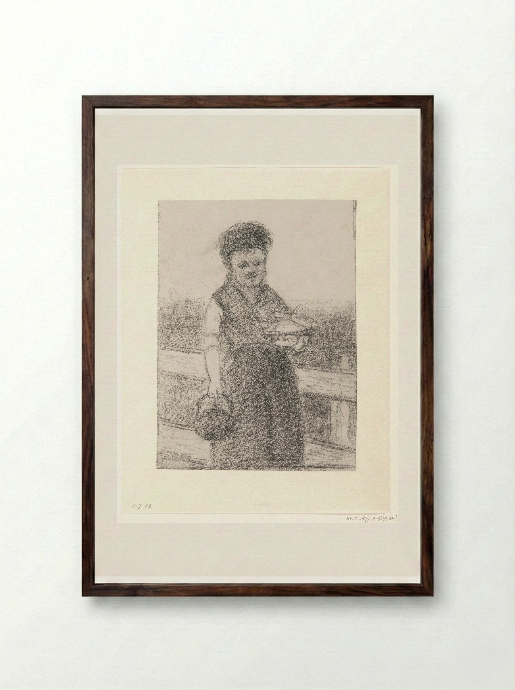 Meisje met een ketel en een schotel - Hendrik Valkenburg - Framed Print Dark Wood
