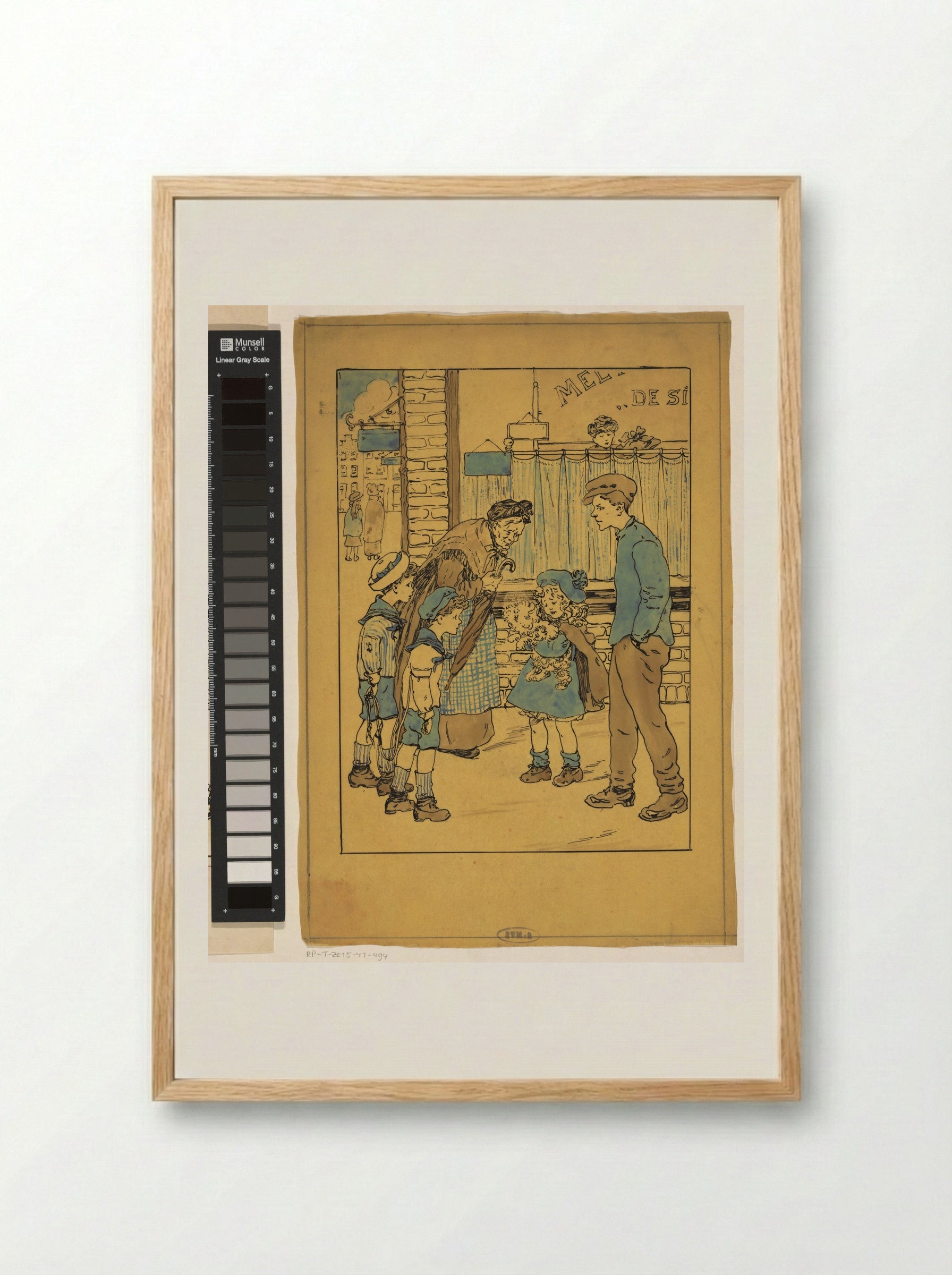 Meisje met hond op een straathoek - Nelly Spoor - Framed Print Wood