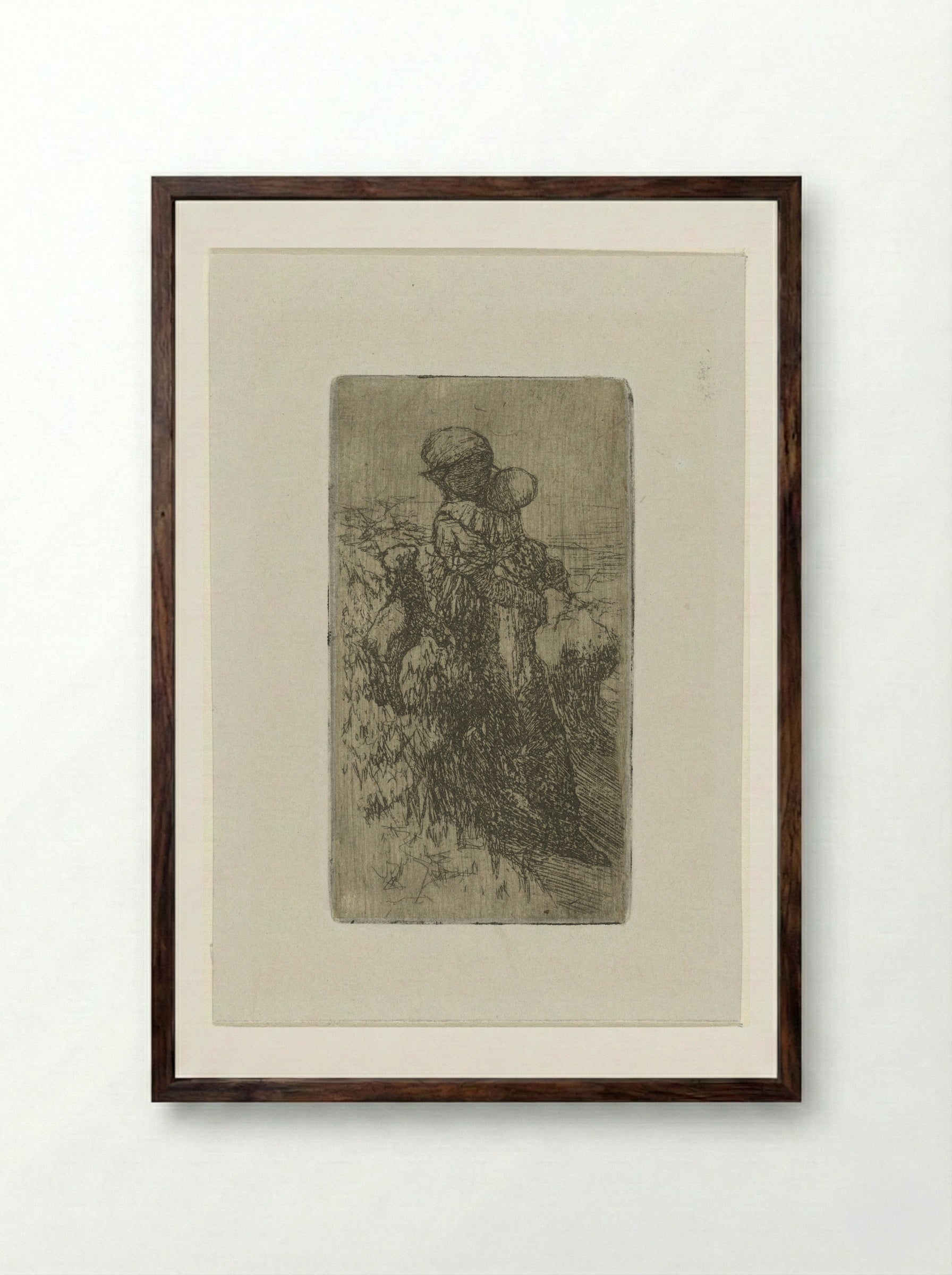 Meisje met kind op de arm bij een lam - Matthijs Maris - Framed Print Dark Wood