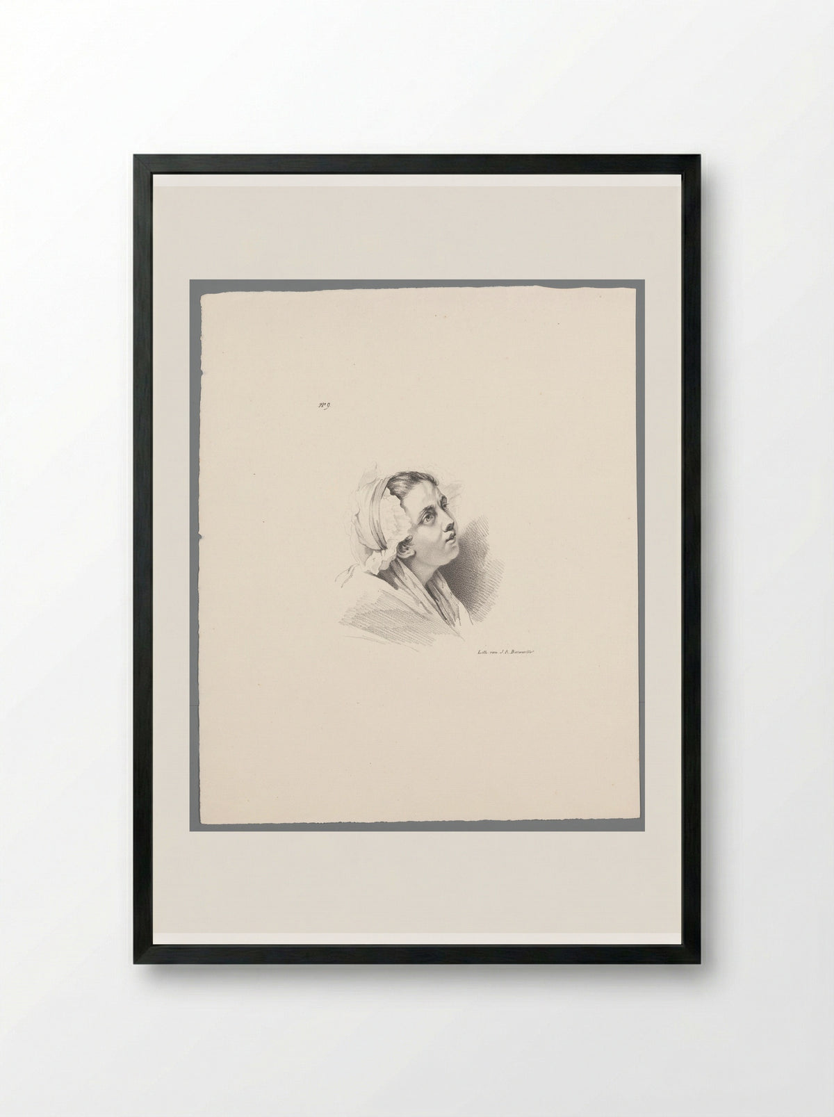 Meisje met muts (Girl with a Cap) - Jean Augustin Daiwaille - Framed Print Black