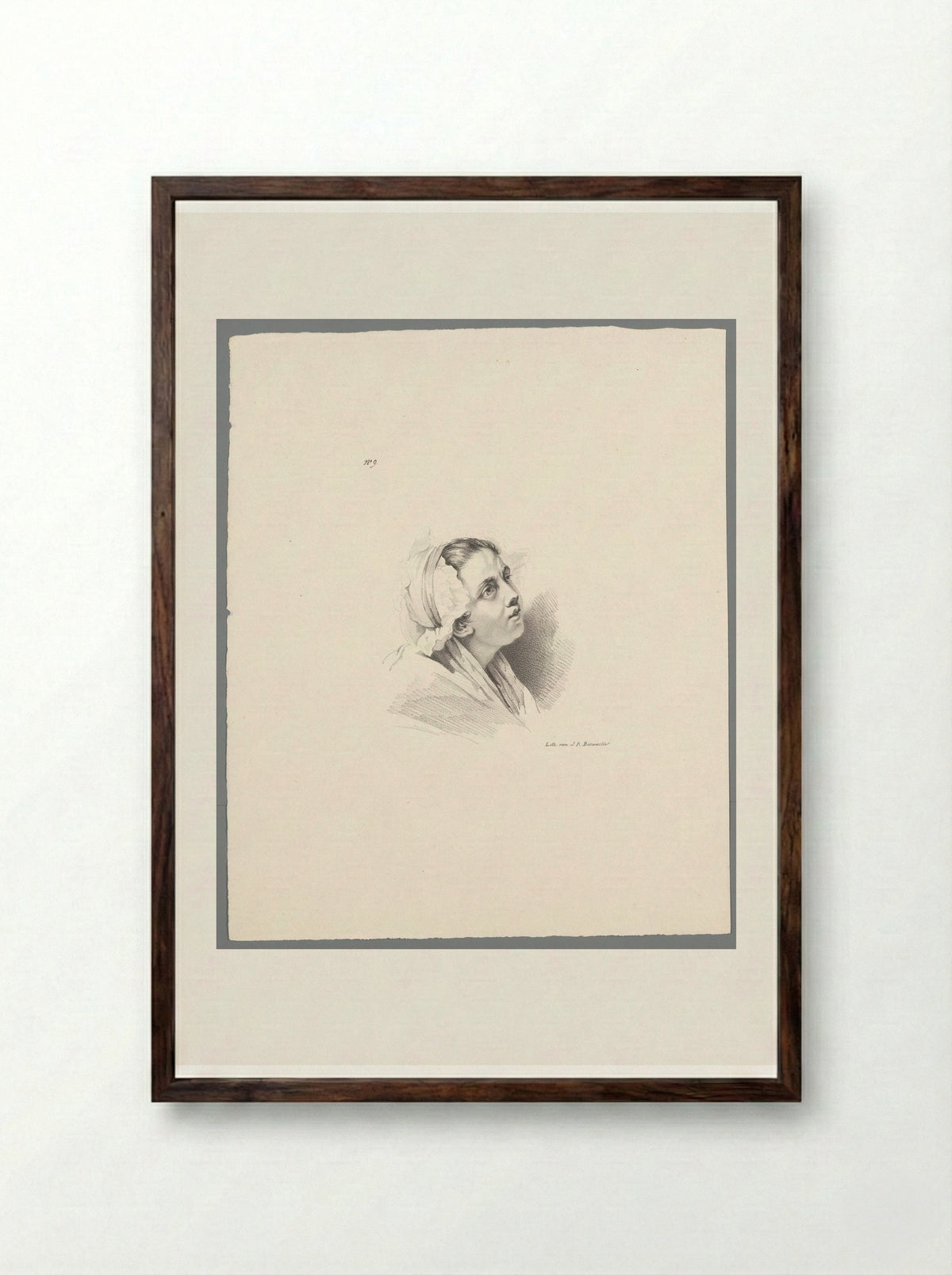Meisje met muts (Girl with a Cap) - Jean Augustin Daiwaille - Framed Print Dark Wood