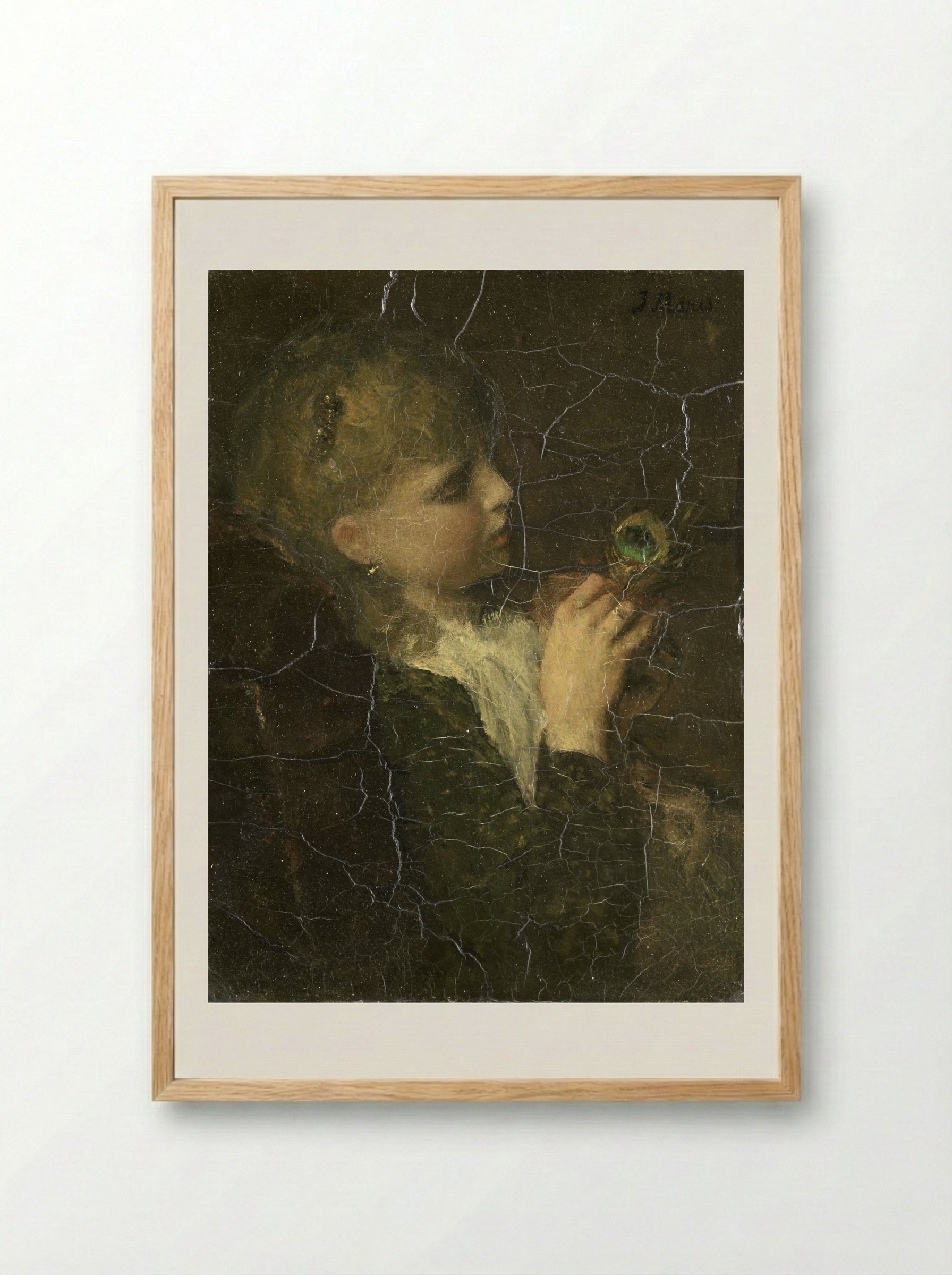 Meisje met pauwenveer - Jacob Maris - Framed Print Wood