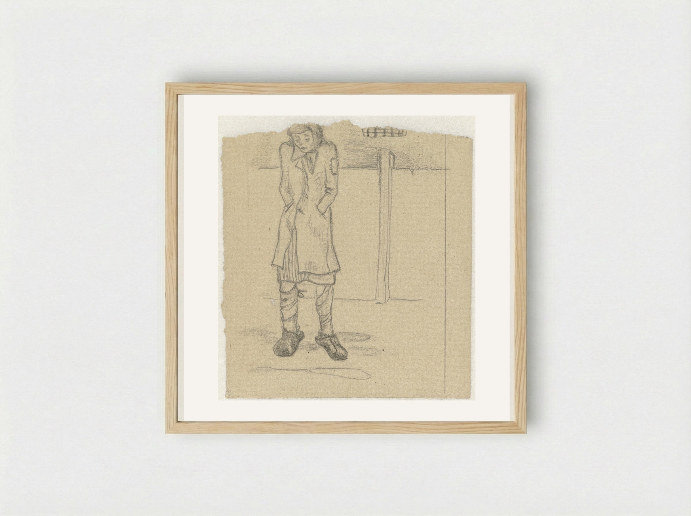 Meisje wacht voor de strafgevangenis in Ravensbrück - Aat Breur-Hibma - Framed Print Wood