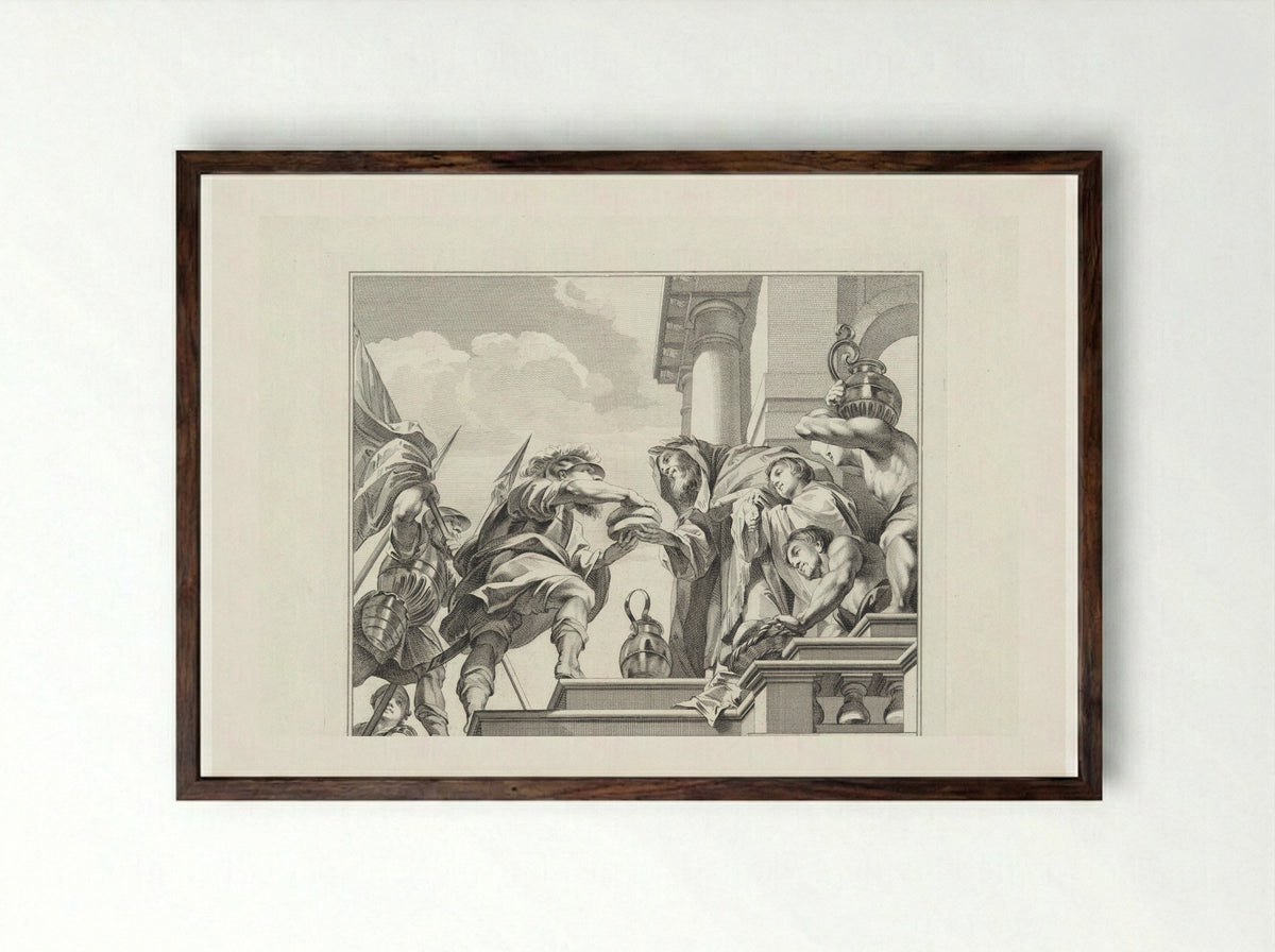 Melchisedek biedt Abraham brood en wijn aan - Jan Punt - Framed Print Dark Wood