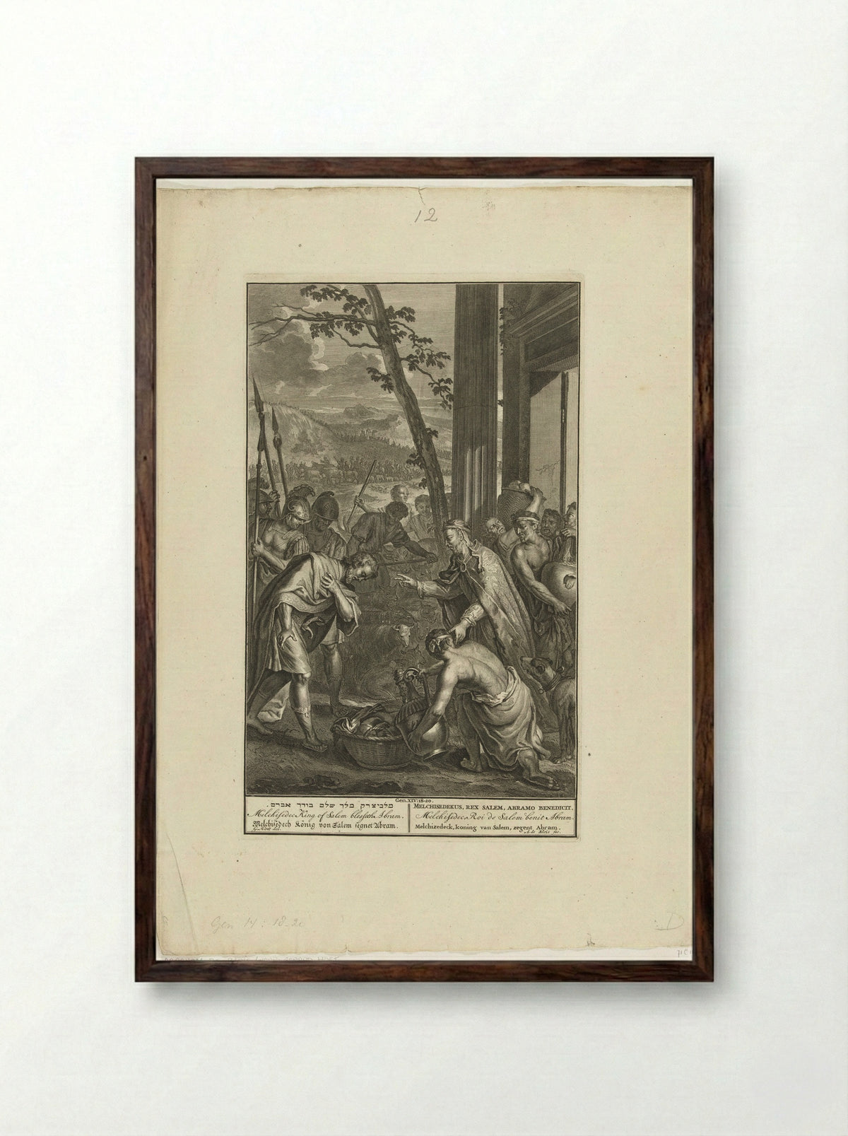 Melchisedek zegent Abraham te Salem - Pieter de Hondt - Framed Print Dark Wood