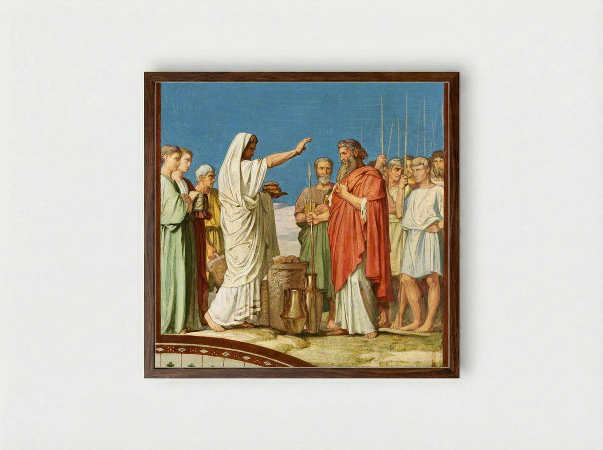 Melchizedek Blessing Abraham - Hippolyte Jean Flandrin - Framed Print Dark Wood