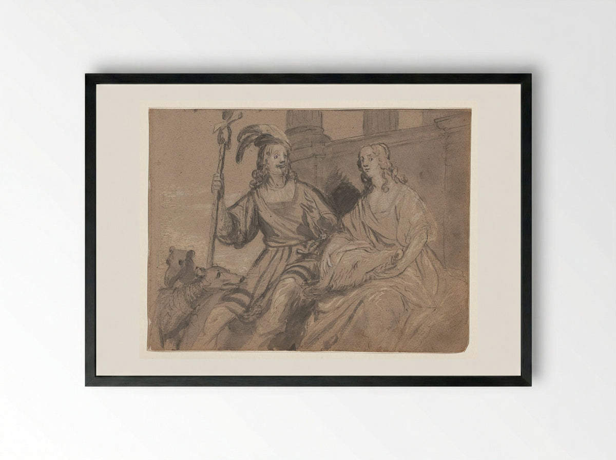 Meleager and Atalanta - Gerard van Honthorst - Framed Print Black