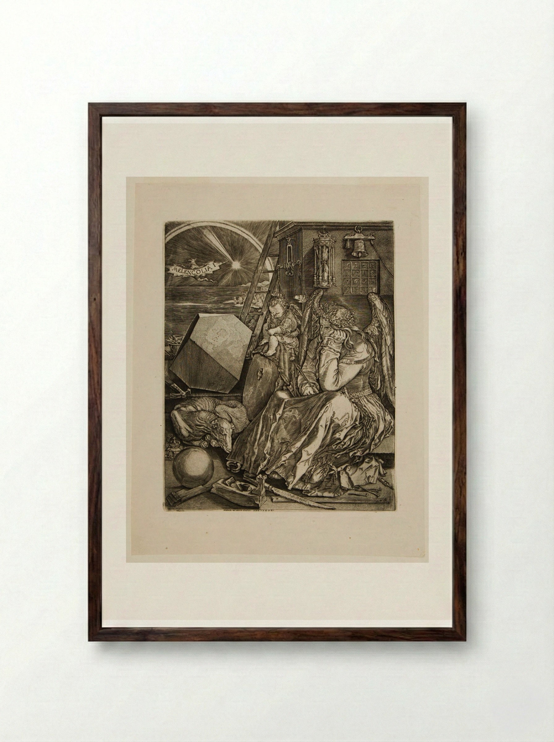 Melencolia I - Johannes Wierix - Framed Print Dark Wood