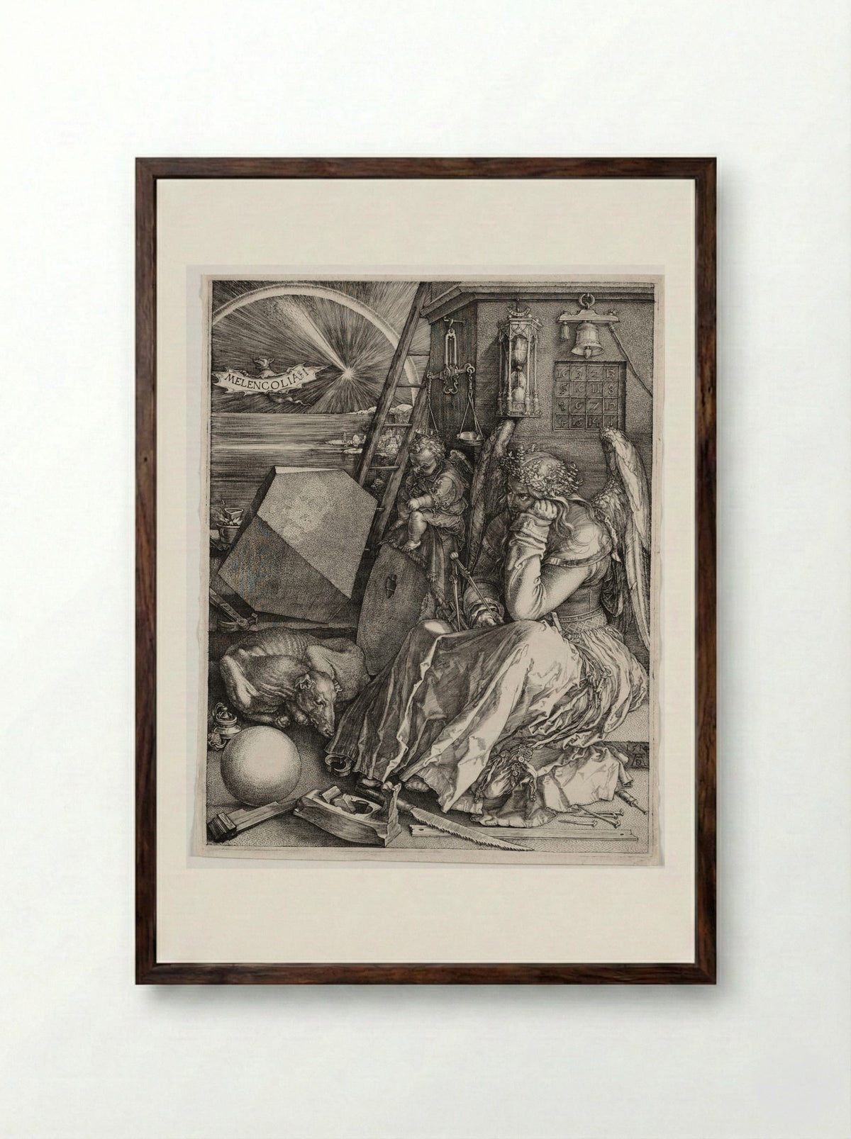 Melencolia I - Albrecht Dürer - Framed Print Dark Wood