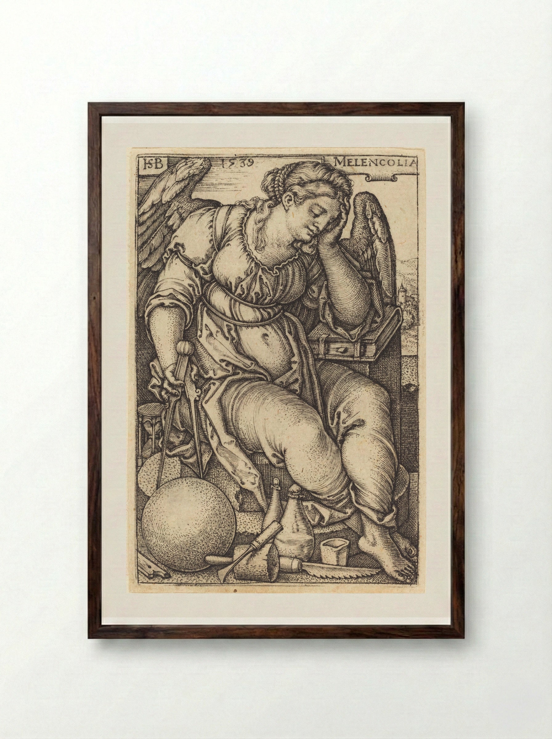 Melencolia - Sebald Beham - Framed Print Dark Wood