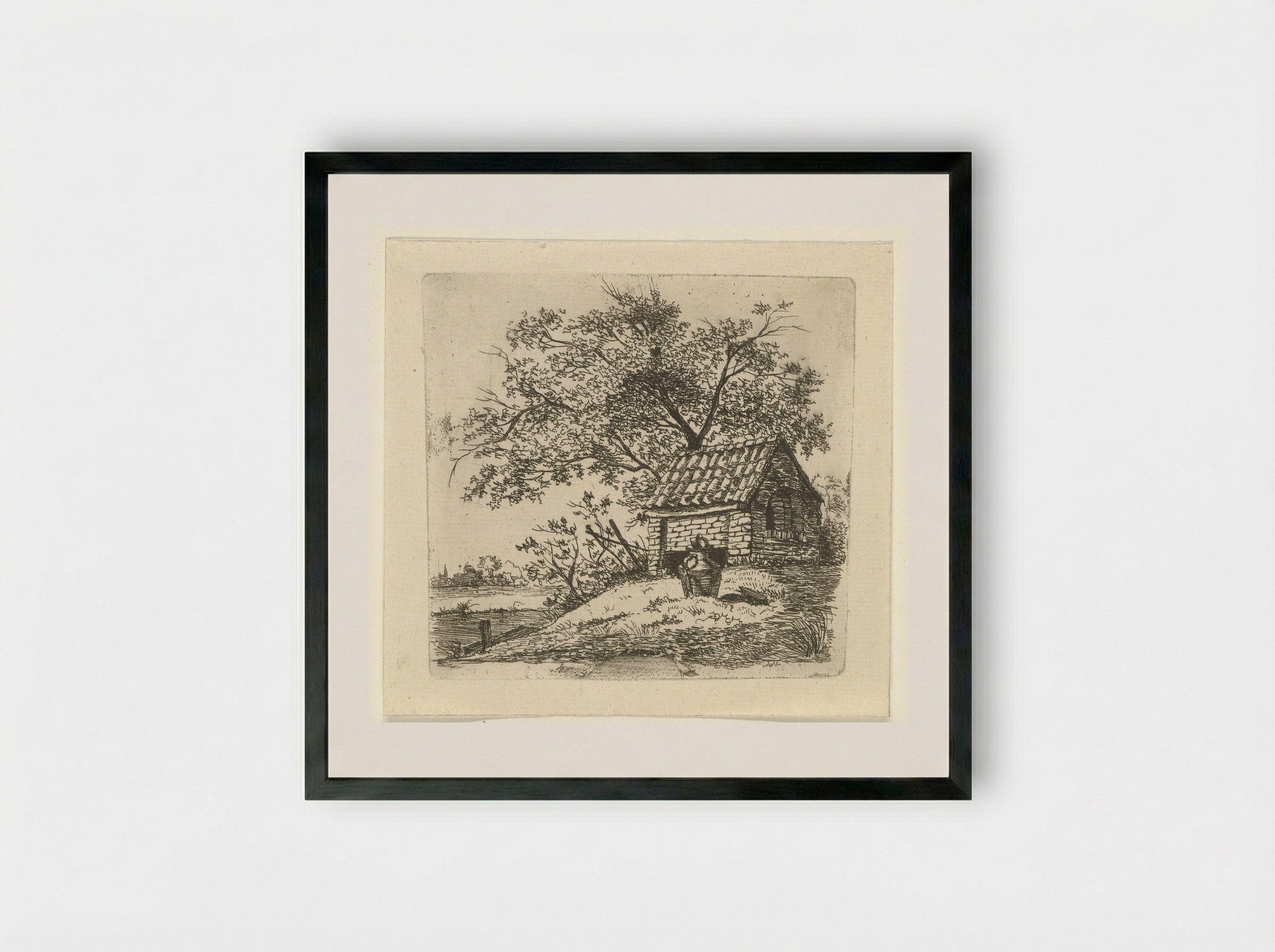Melkkan bij een schuurtje - Gerrit Lamberts - Framed Print Black