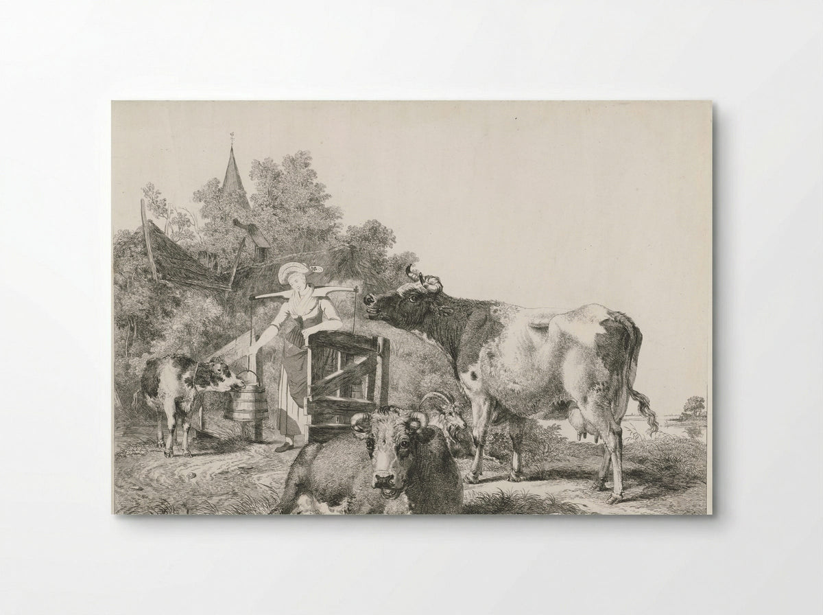 Melkmeisje met drie koeien - Pieter Gerardus van Os - Poster