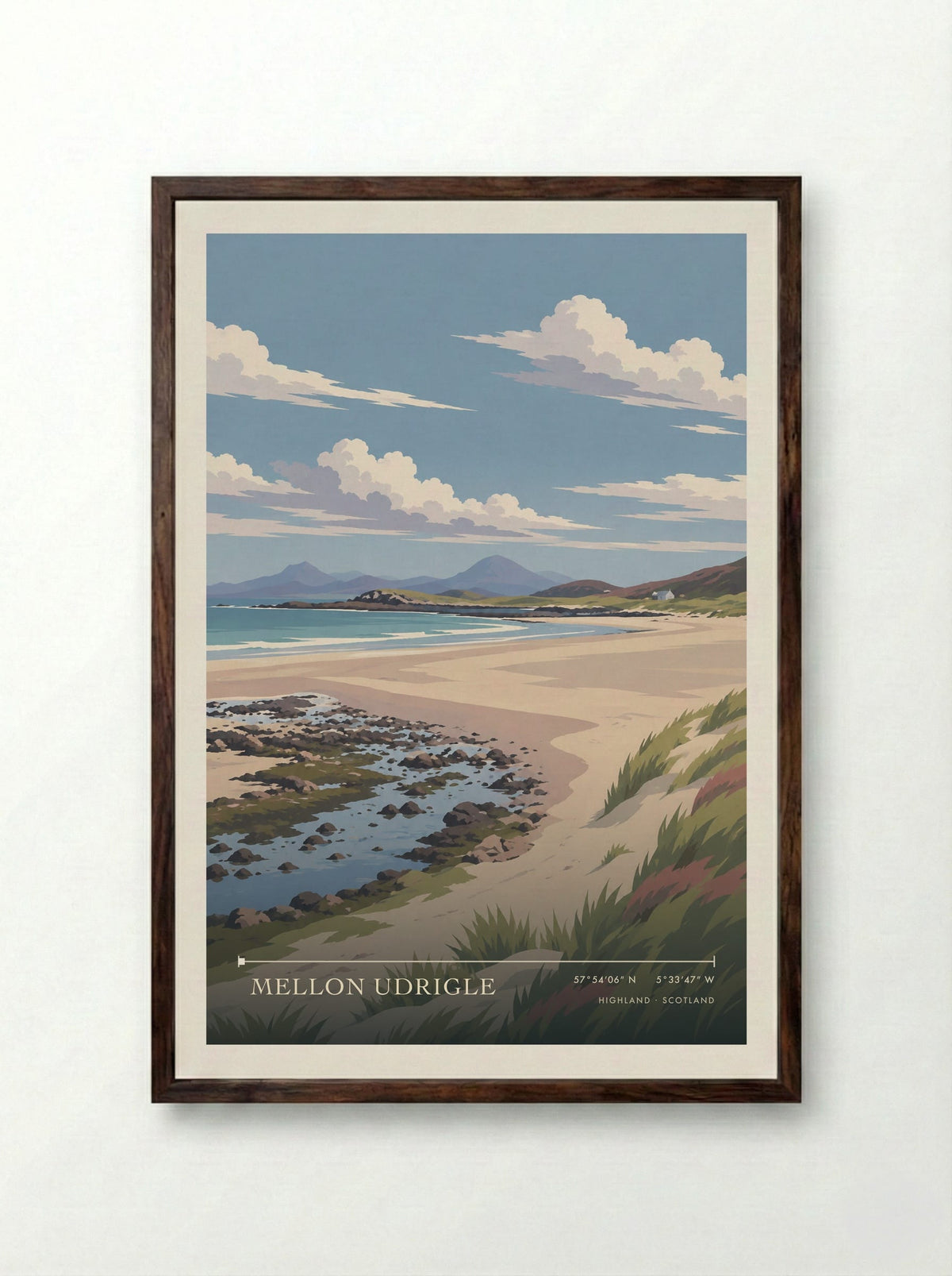 Mellon Udrigle, Highland | Travel Poster - Framed Print Dark Wood