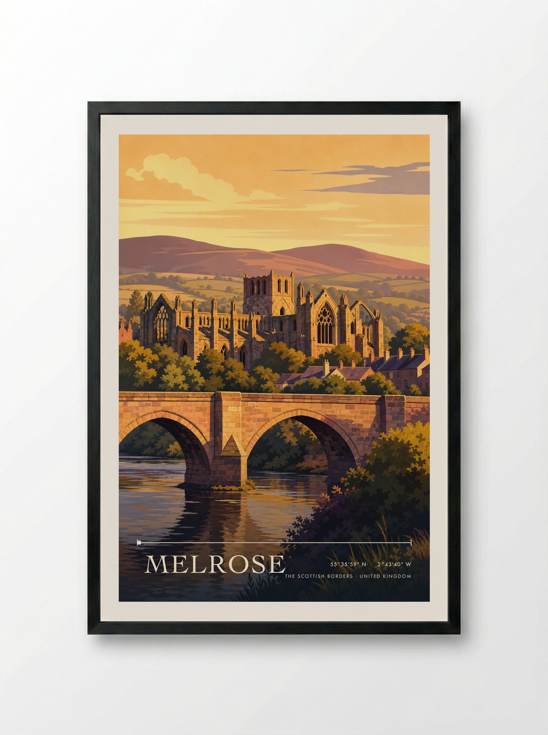 Melrose The Scottish Borders United Kingdom Travel Poster - Framed Print Black